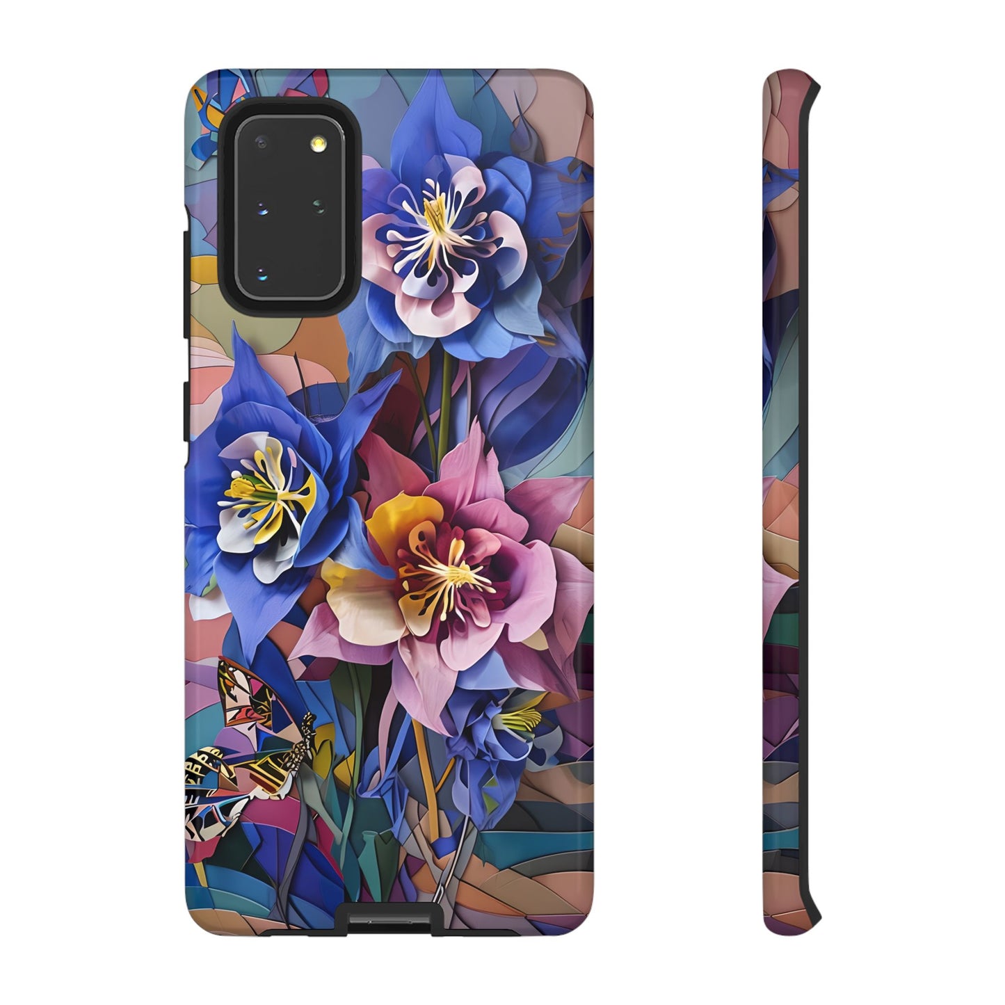 Blue Columbine Carnivale - Artistic Floral & Butterfly Samsung Ultra Tough Phone Case - Vibrant Botanical Design