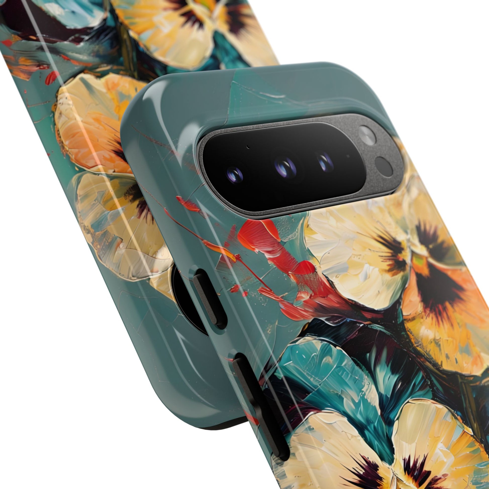 Golden Pansy Cascade Tough Case for Google Pixel 9 Pro - Floral Artistic Shockproof Cover, Elegant Protective Phone Case