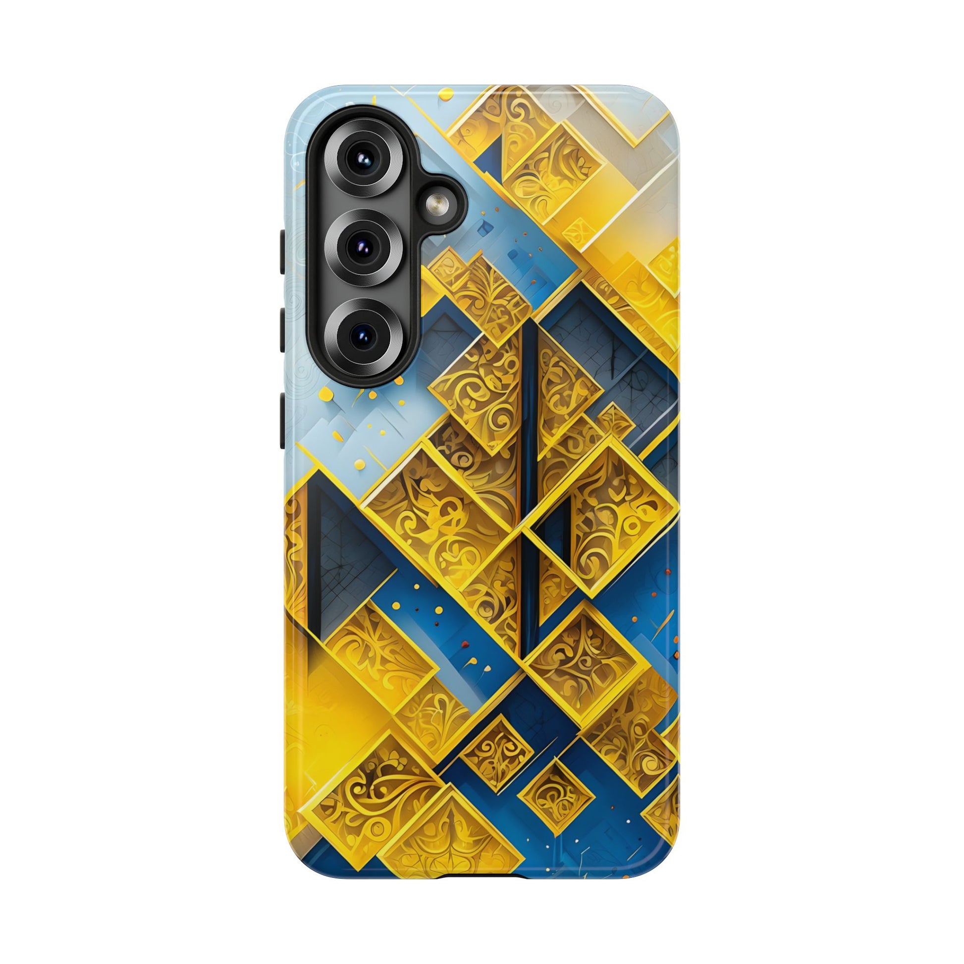 Golden Ascent Luxe Geometric Samsung Galaxy S25 Tough Case - Elegant Abstract Gold Design