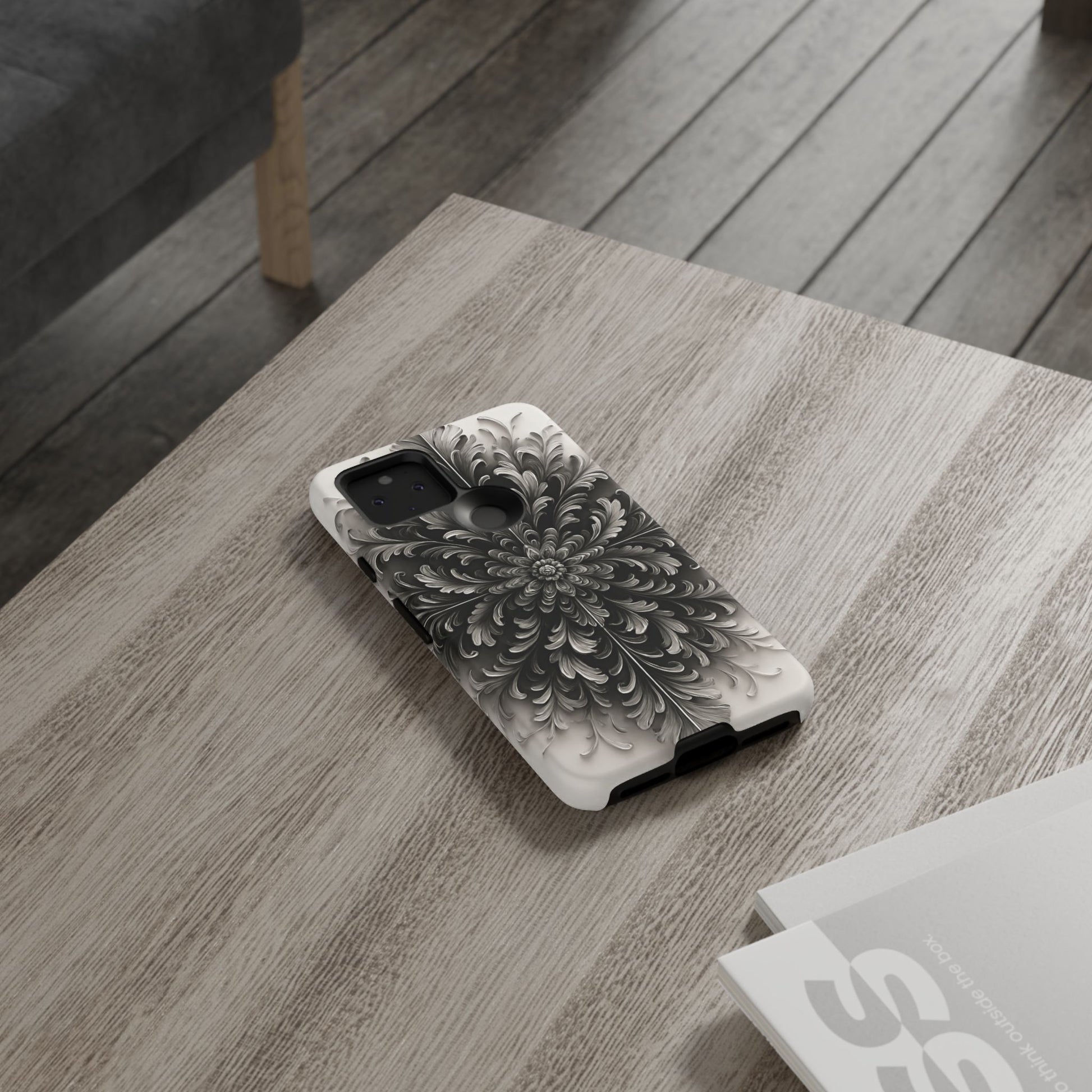 Obsidian Bloom - Elegant Black & White Google Pixel 5 5G Tough Phone Case - Intricate Mandala Flower Design