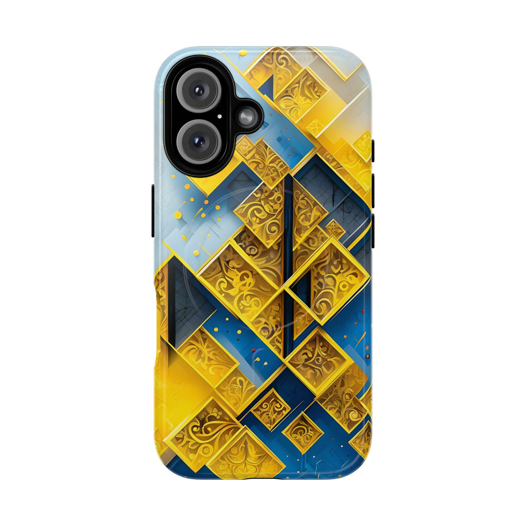 Golden Ascent Luxe Geometric iPhone 16 - MagSafe Compatible - Elegant Abstract Gold Design