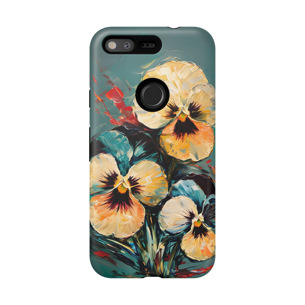 Golden Pansy Cascade Tough Case for Google Pixel - Floral Artistic Shockproof Cover, Elegant Protective Phone Case