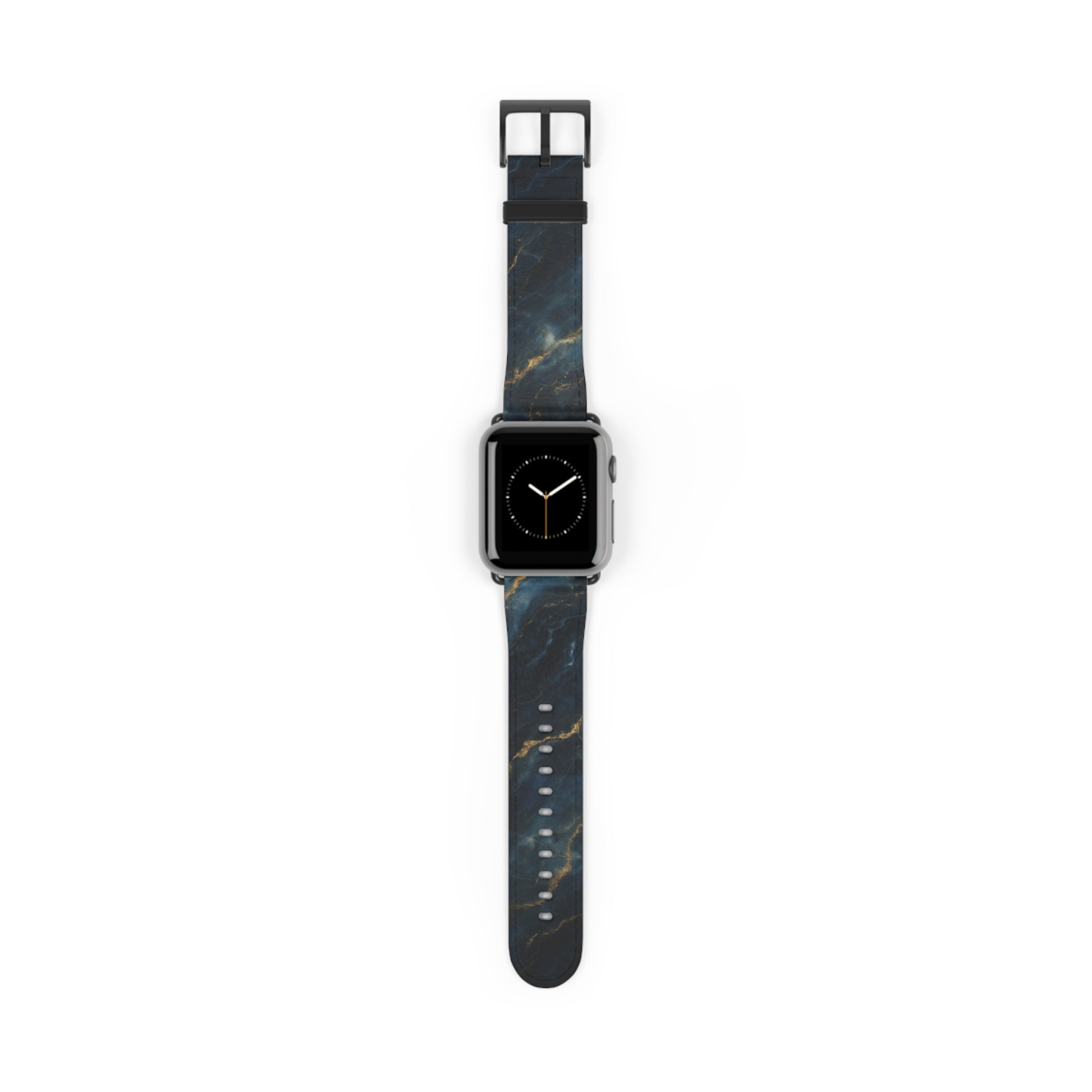 Midnight Marble Apple Watch band with watch face featuring dark marble pattern with subtle gold veining