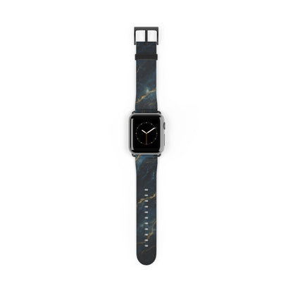 Midnight Marble Apple Watch band with watch face featuring dark marble pattern with subtle gold veining
