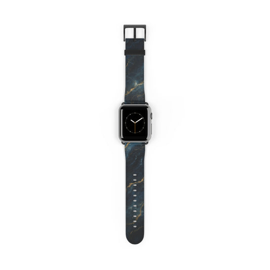 Midnight Marble Apple Watch band with watch face featuring dark marble pattern with subtle gold veining