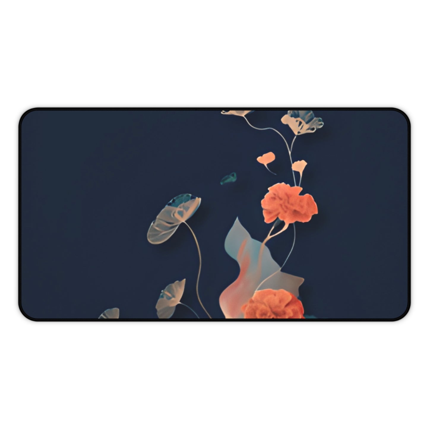 Lotus Reverie desk mat featuring elegant lotus flower artwork on deep navy background