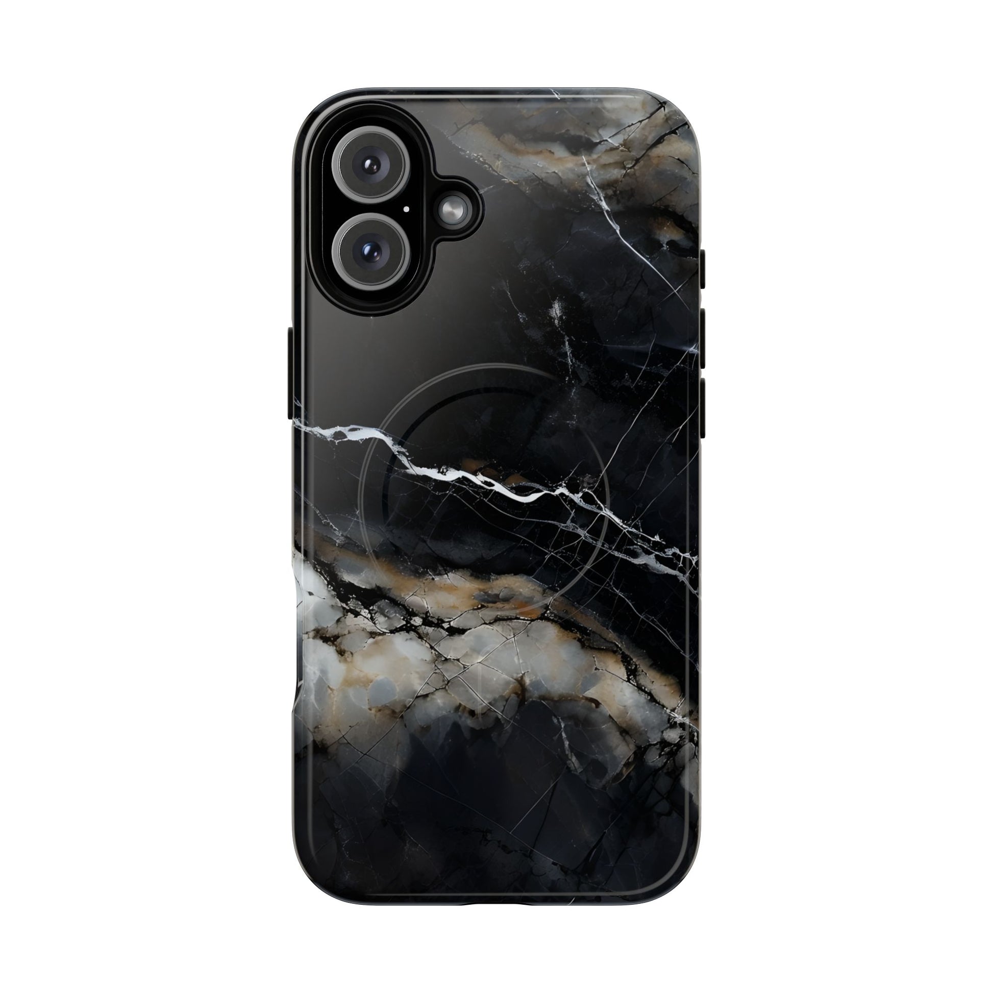 Obsidian Vein iPhone 16 Plus MagSafe Phone Case -Black Neutral Marble Design