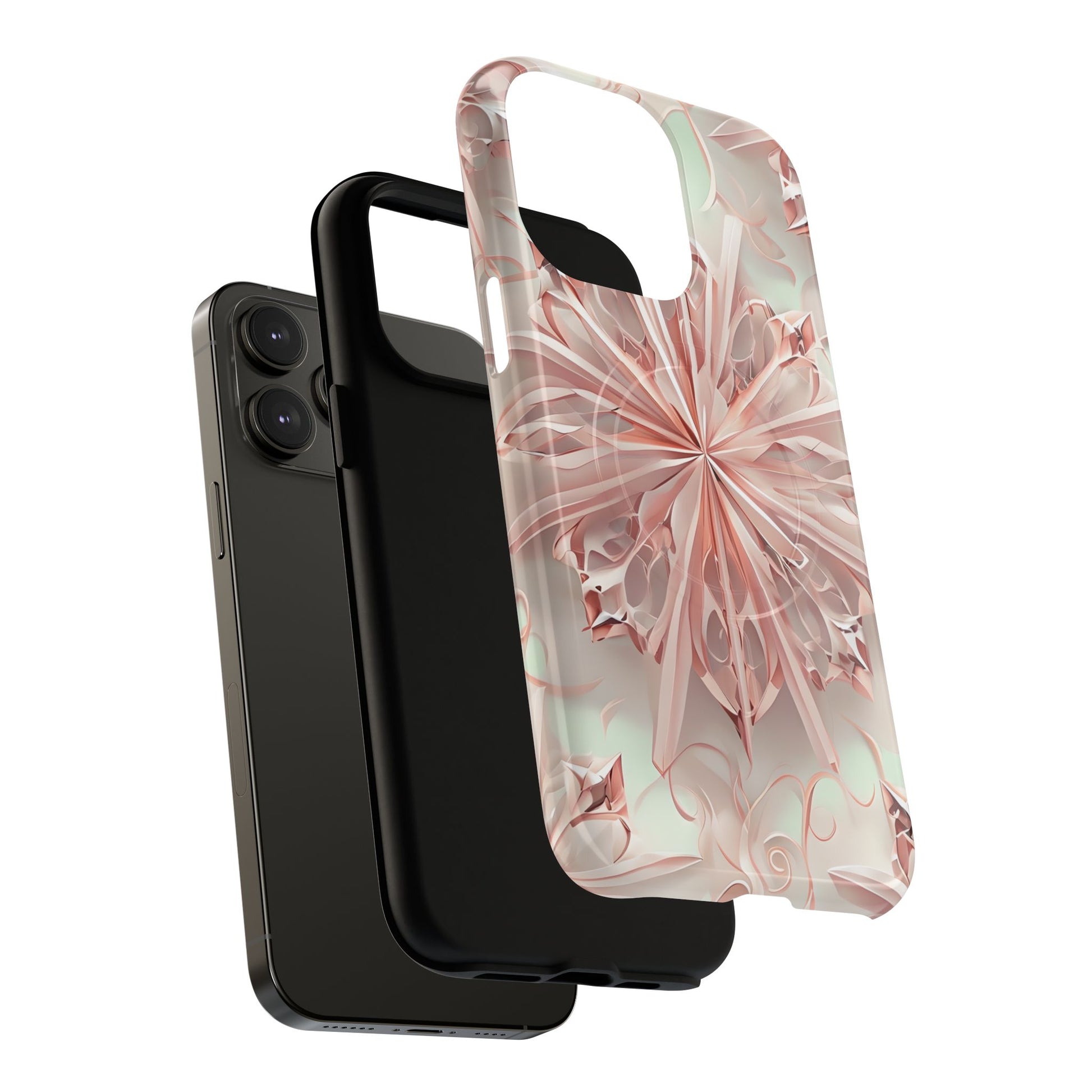 Blush Frost iPhone 14 Pro Max - Kaleidoscope Collection of MagSafe Compatible - Soft Pink Geometric Floral Design