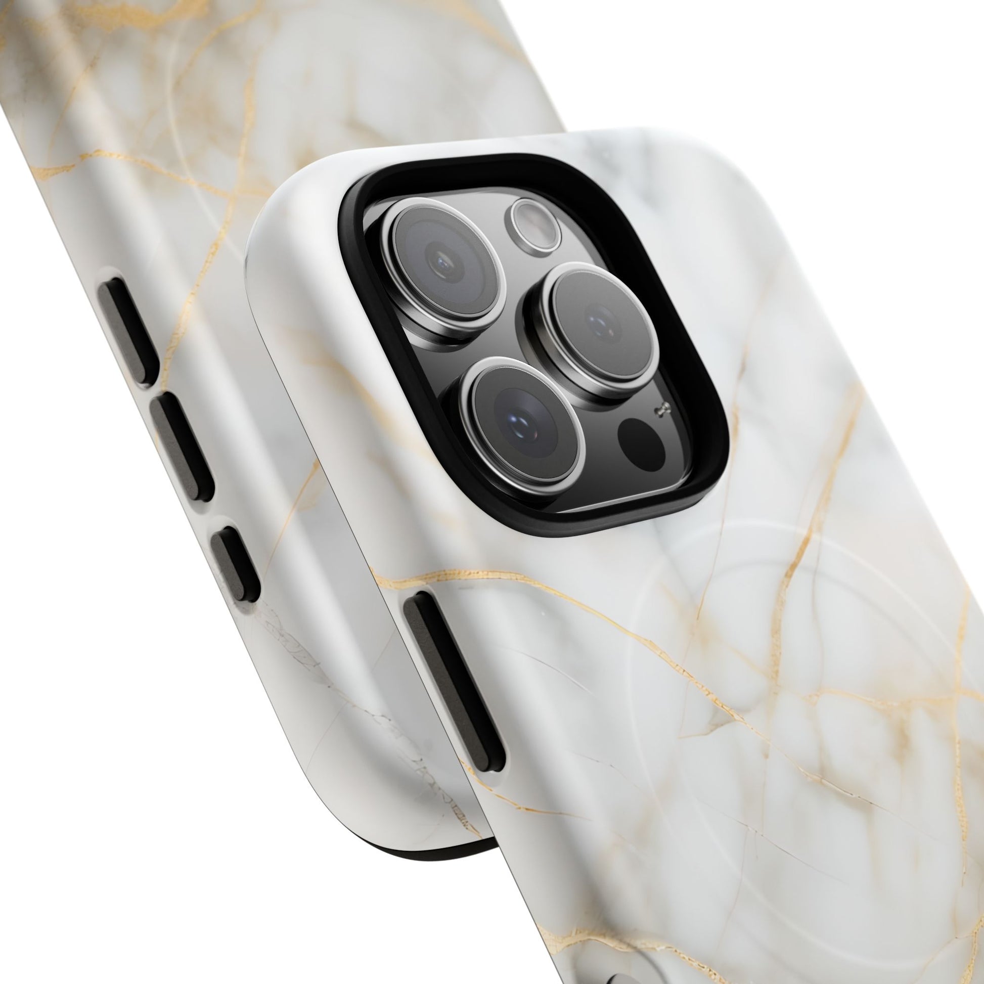 Golden Vein iPhone 16 Pro MagSafe Phone Case -White Neutral Marble Design