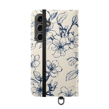 Blossom Sketch - Minimalist Floral Flip Phone Case for Samsung Galaxy