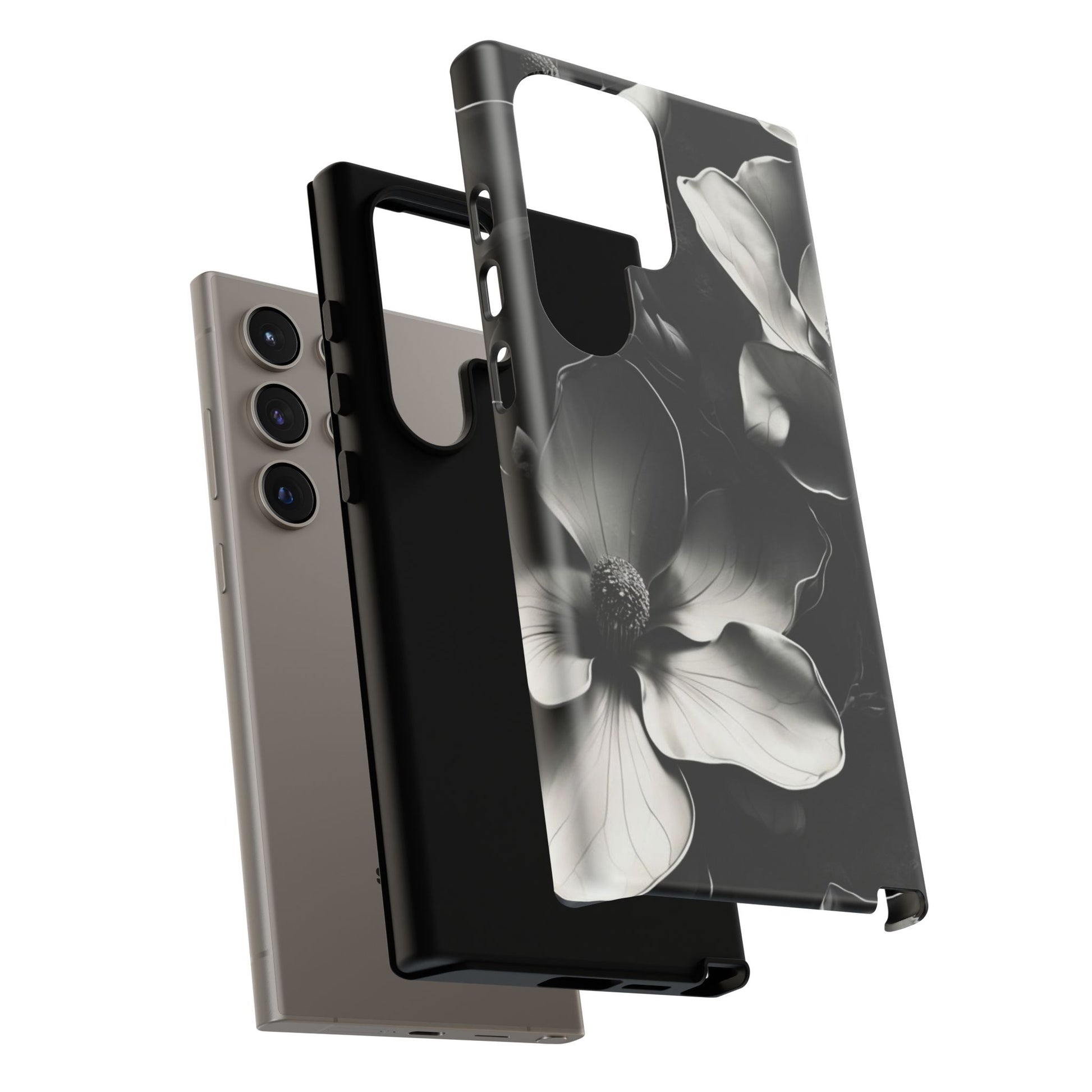 Monochrome Magnolia - Elegant Black & White Floral Samsung Galaxy S24 Ultra Tough Phone Case - Artistic Magnolia Design