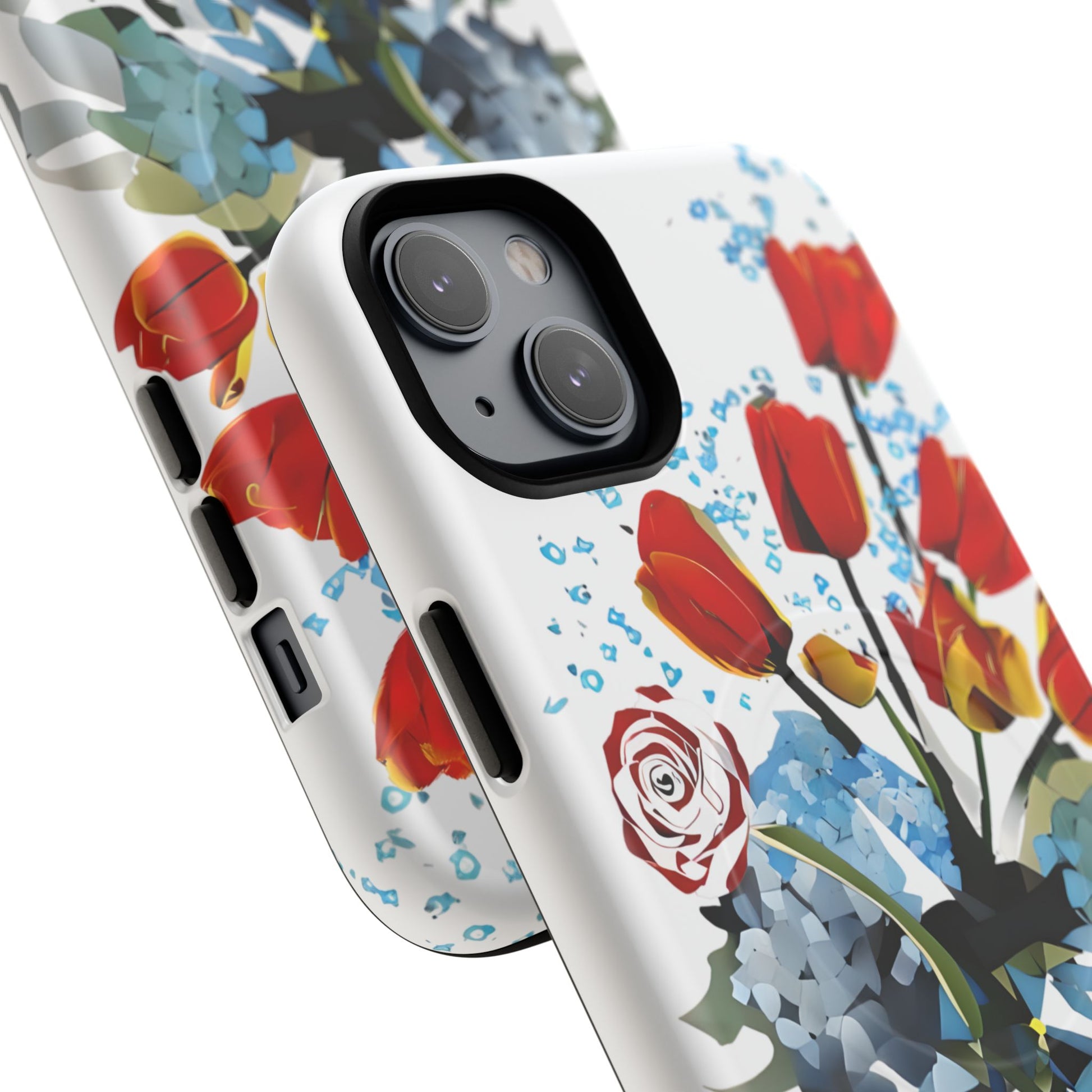 Bouquet Brilliance - Artistic Floral iPhone 14 Plus MagSafe Phone Case - Vibrant Tulip, Rose & Hydrangea Design