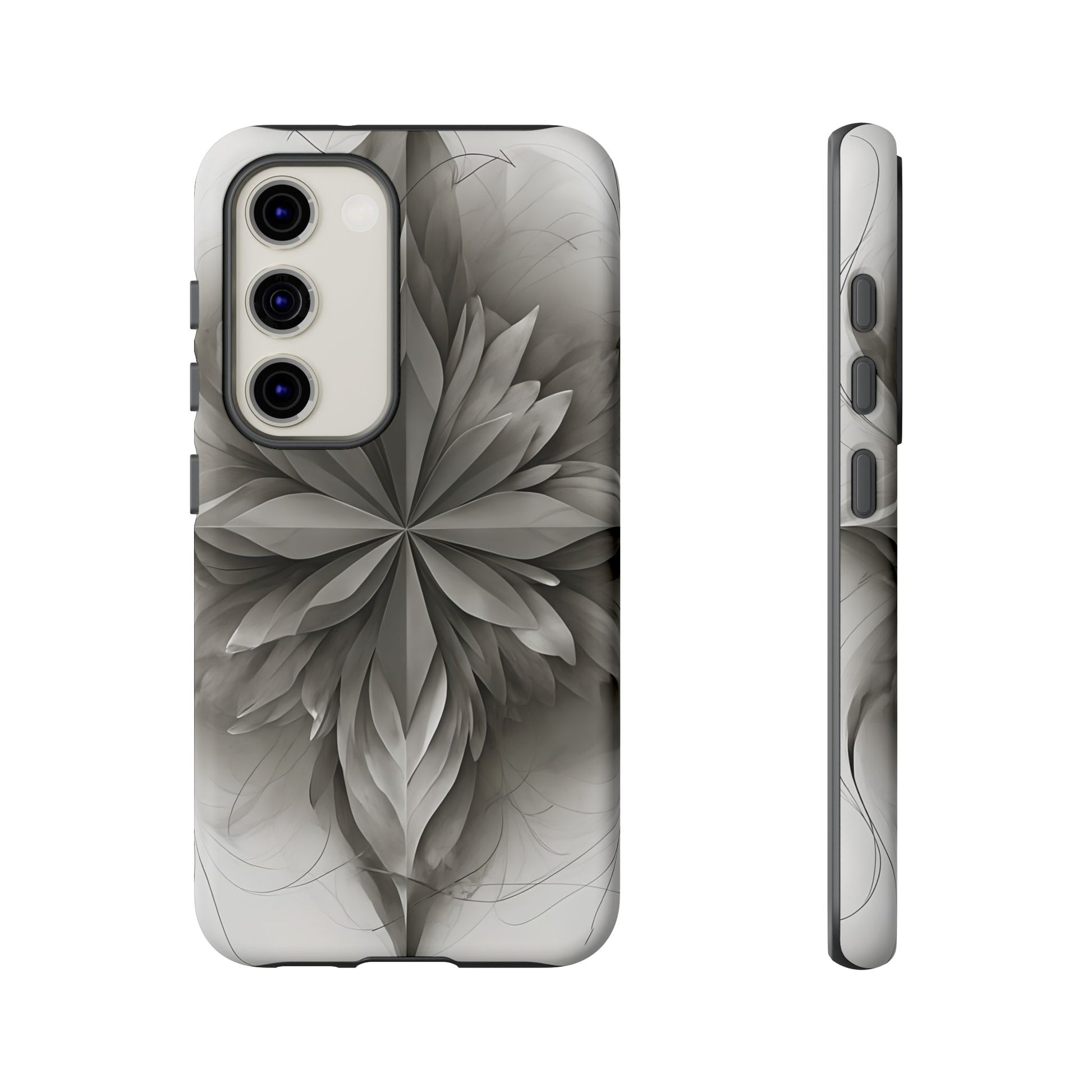 Silver Lotus - Elegant Monochrome Floral Samsung Galaxy S23 Tough Phone Case - Modern Lotus Design