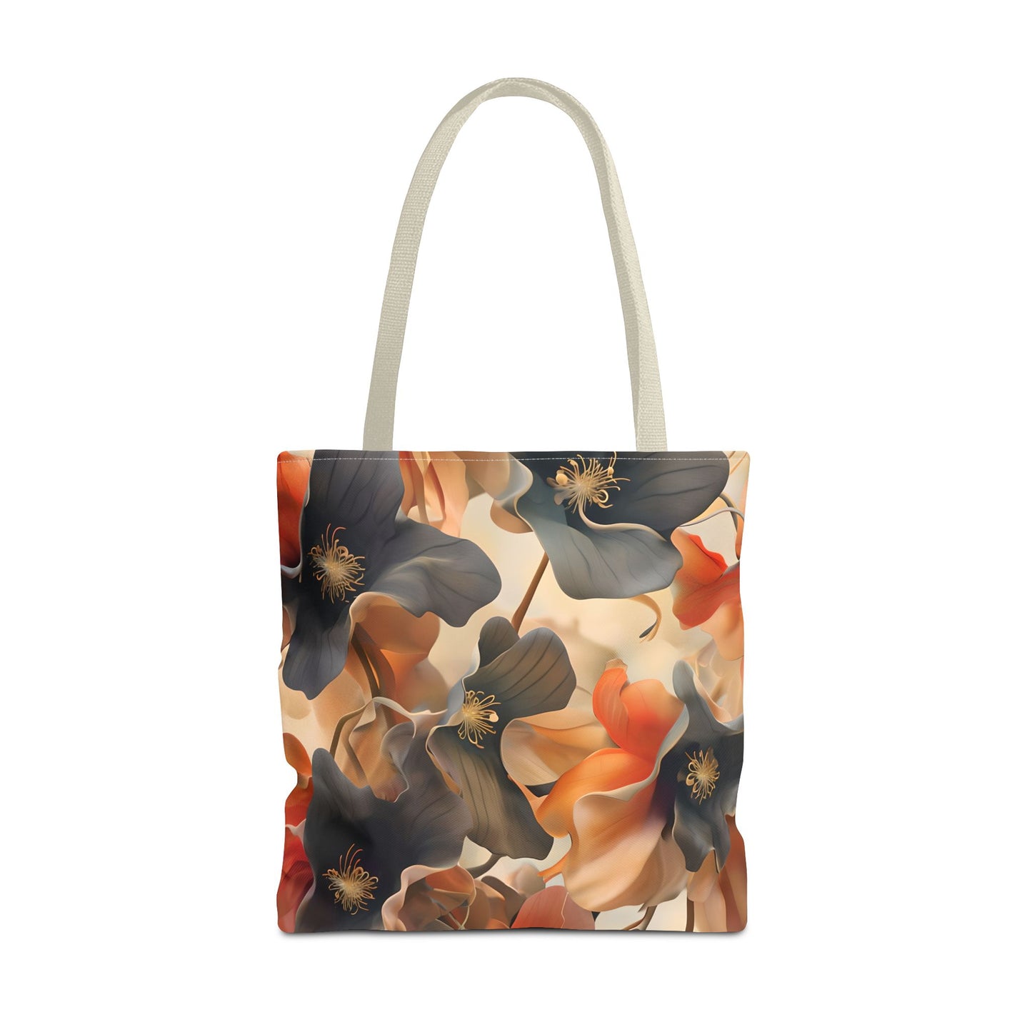 Autumn Ember Floral Tote Bag (16x16 & 18x18) - Burnt Orange & Navy Canvas Shopper