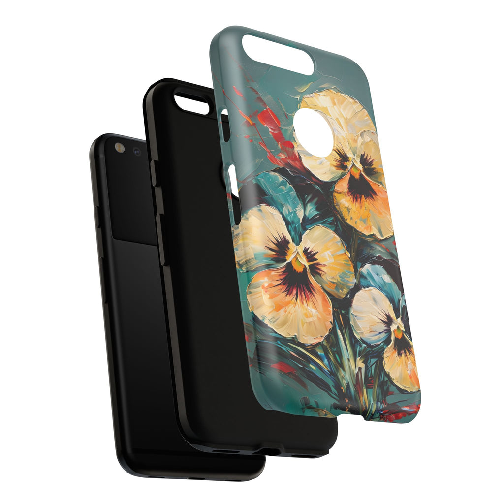 Golden Pansy Cascade Tough Case for Google Pixel - Floral Artistic Shockproof Cover, Elegant Protective Phone Case