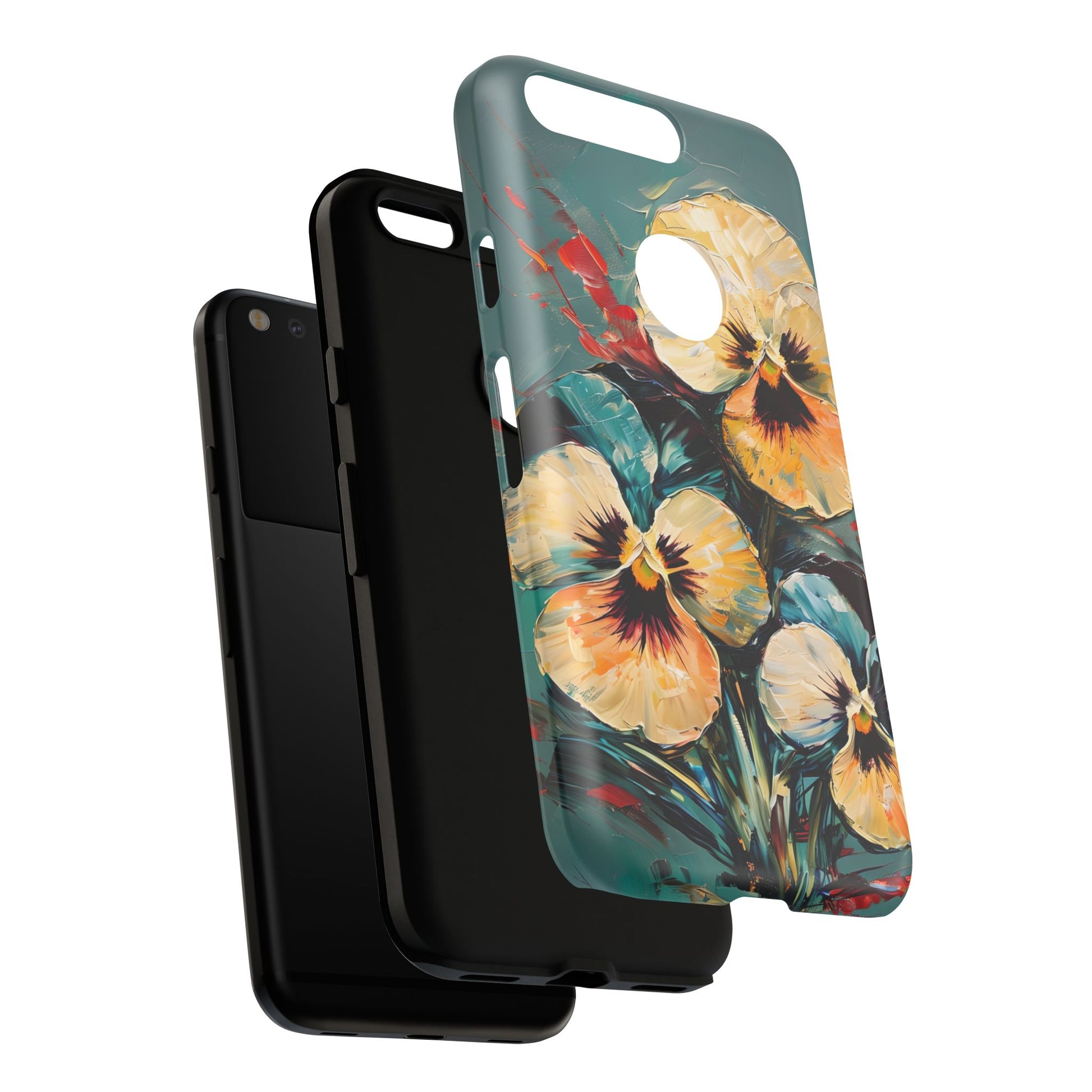 Golden Pansy Cascade Tough Case for Google Pixel - Floral Artistic Shockproof Cover, Elegant Protective Phone Case