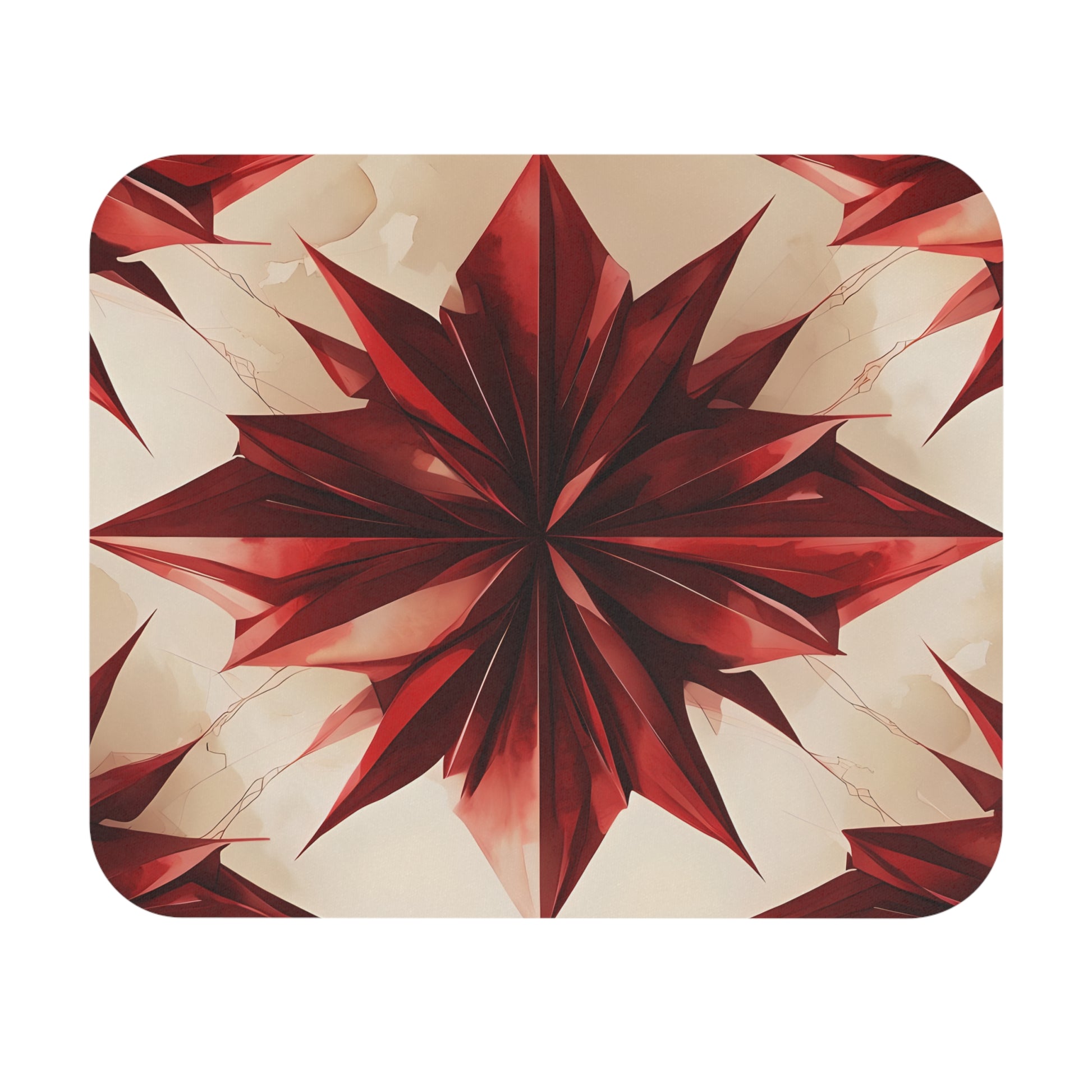 Ruby Compass mouse pad featuring bold red geometric compass star design