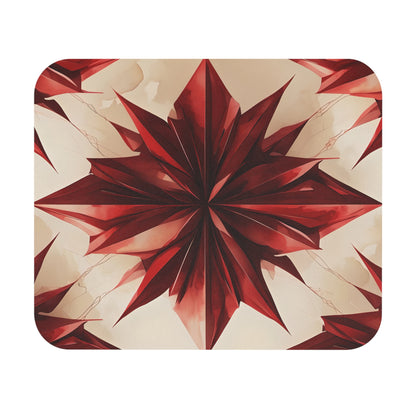 Ruby Compass mouse pad featuring bold red geometric compass star design