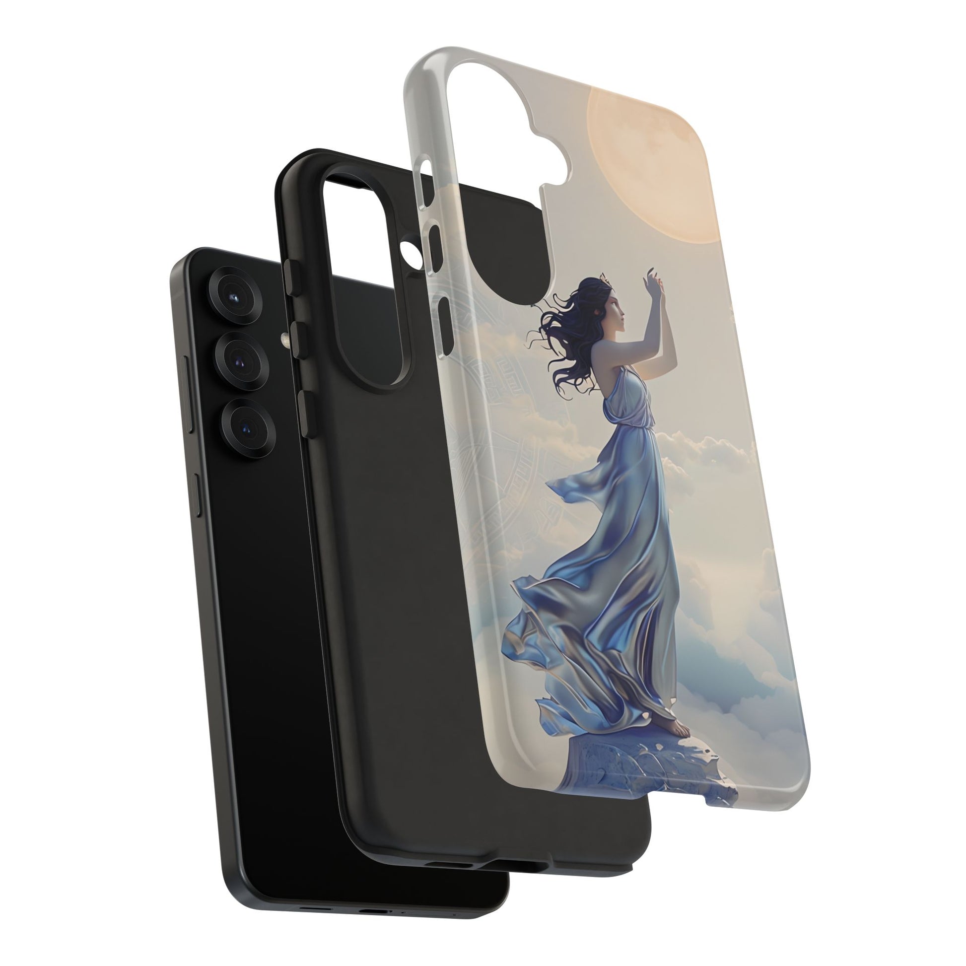 Moonlit Ascend - Ethereal Celestial Art Samsung Galaxy S25 Plus Tough Phone Case - Dreamy Night Sky & Floating Woman Design