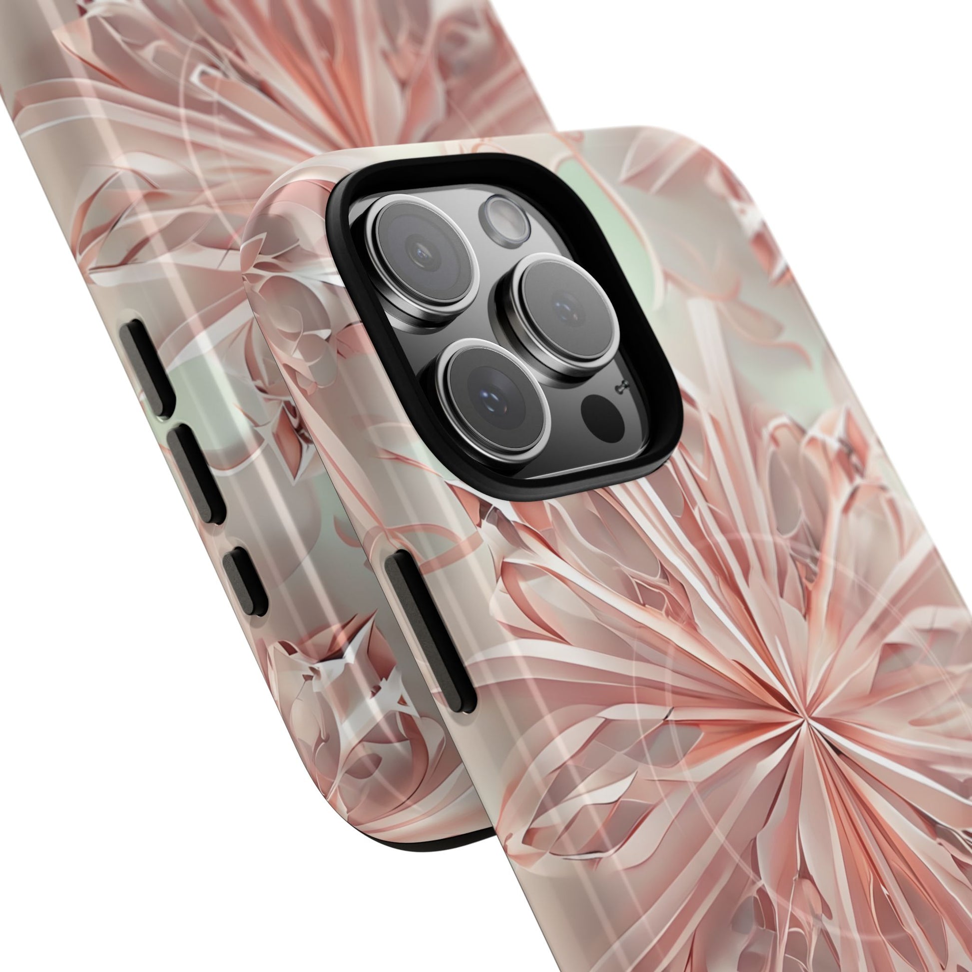 Blush Frost iPhone 16 Pro Max - Kaleidoscope Collection of MagSafe Compatible - Soft Pink Geometric Floral Design