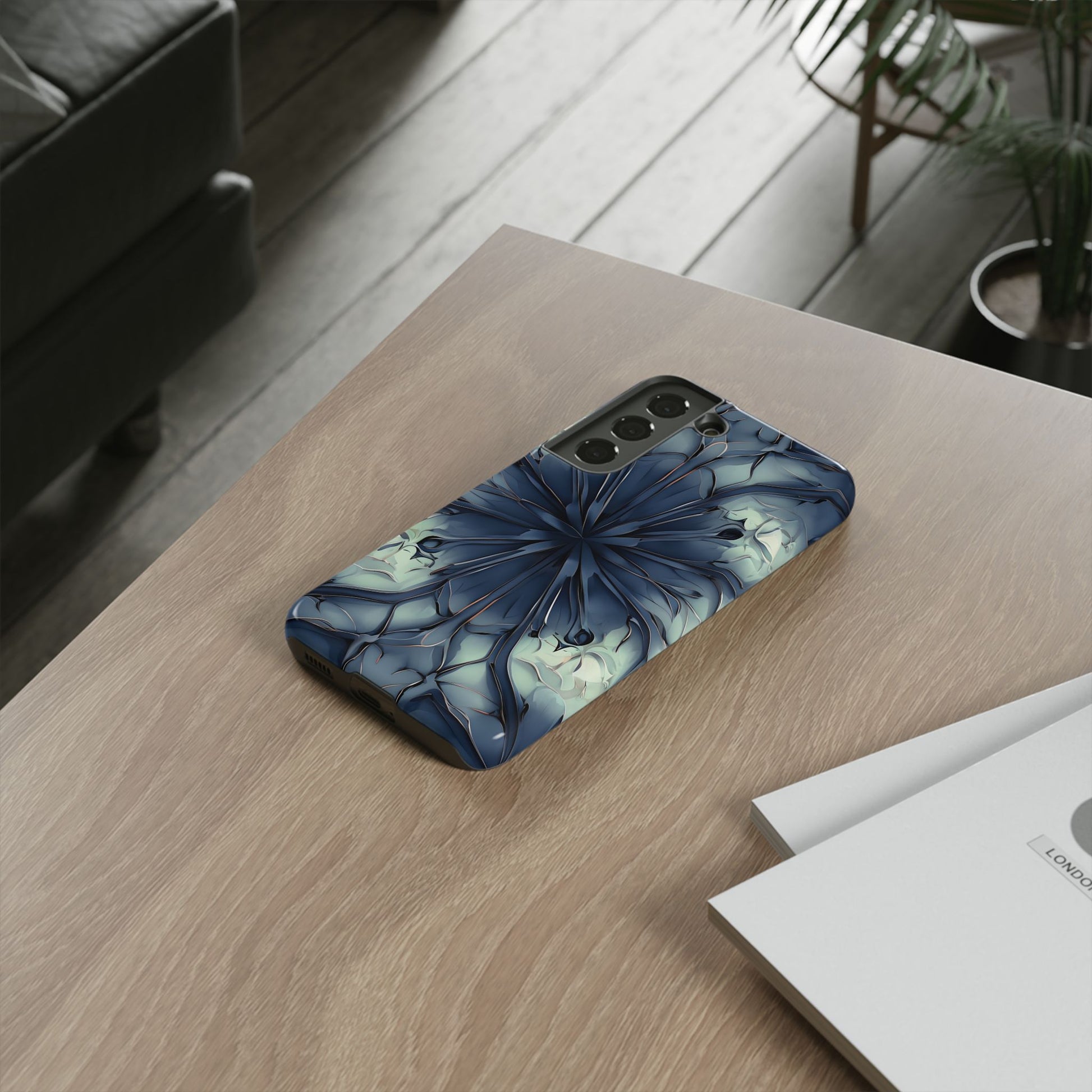 Indigo Mosaic - Artistic Kaleidoscope Collection Artistic Floral - Samsung Galaxy S22 Tough Phone Case - Bold Blue Symmetrical Design