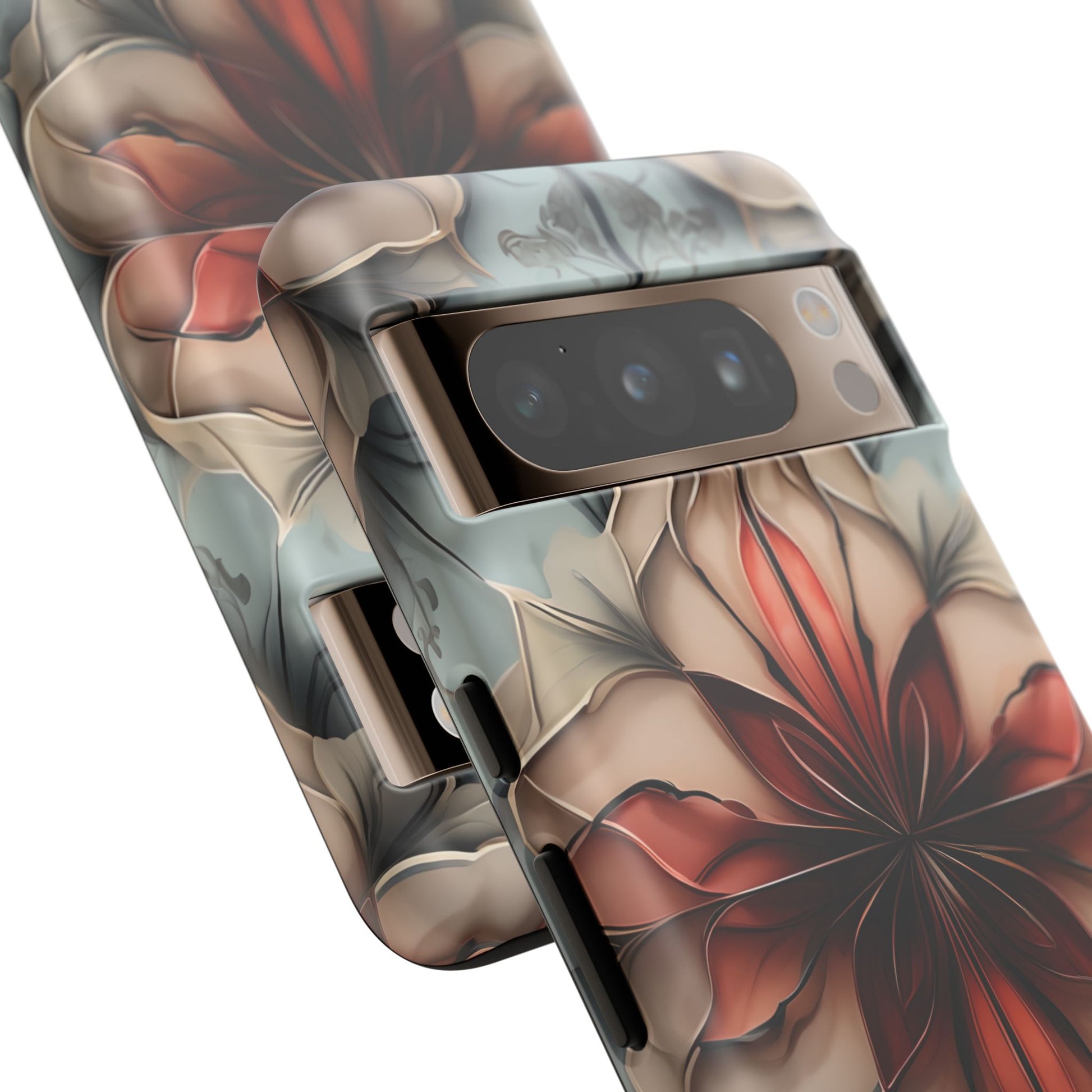 Ember Bloom - Kaleidoscope Collection Artistic Floral - Google Pixel 8 Pro Tough Phone Case - Fiery Symmetrical Design