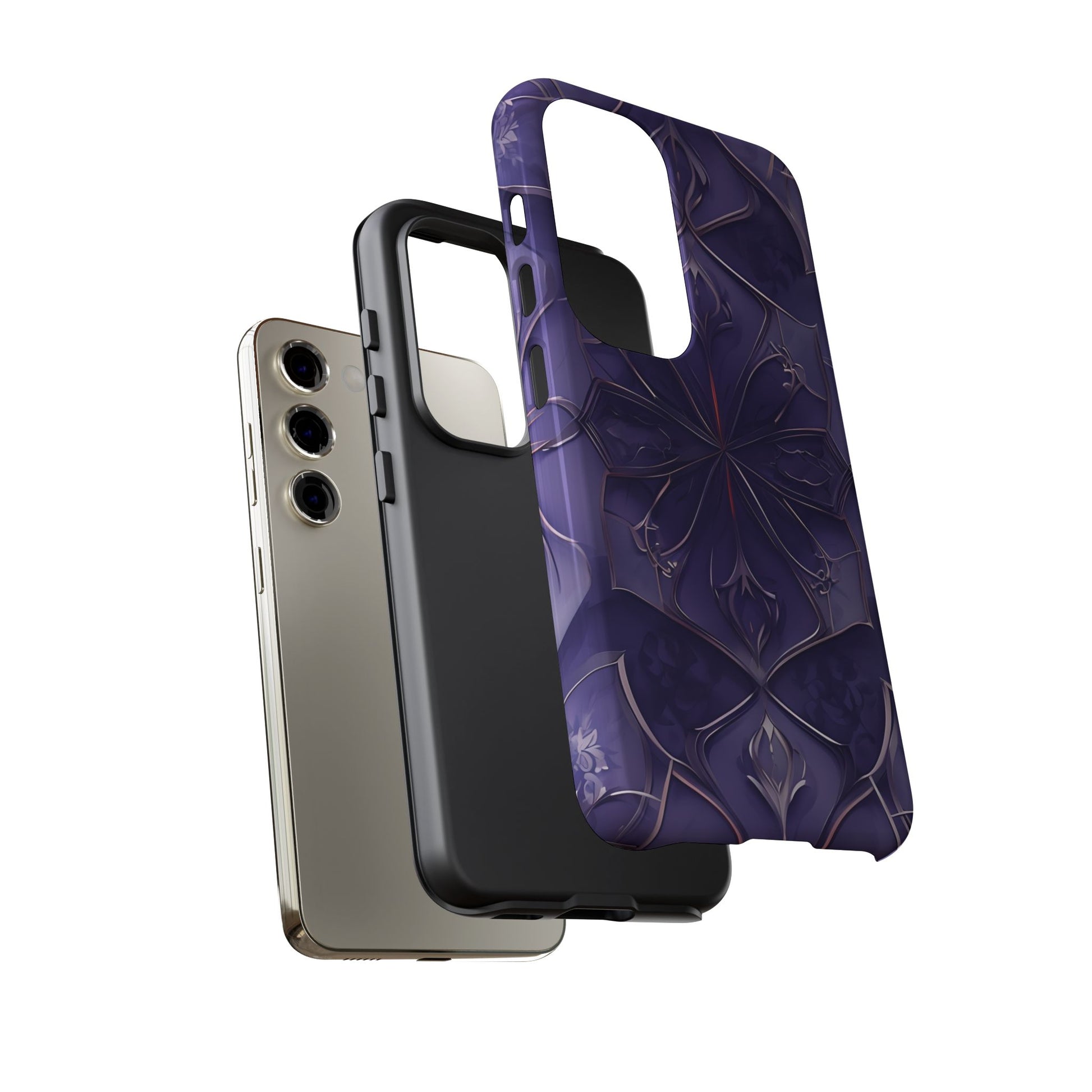 Violet Nebula - Kaleidoscope Collection Artistic Floral Burst - Samsung Galaxy S23 Tough Phone Case - Bold Purple Symmetrical Design