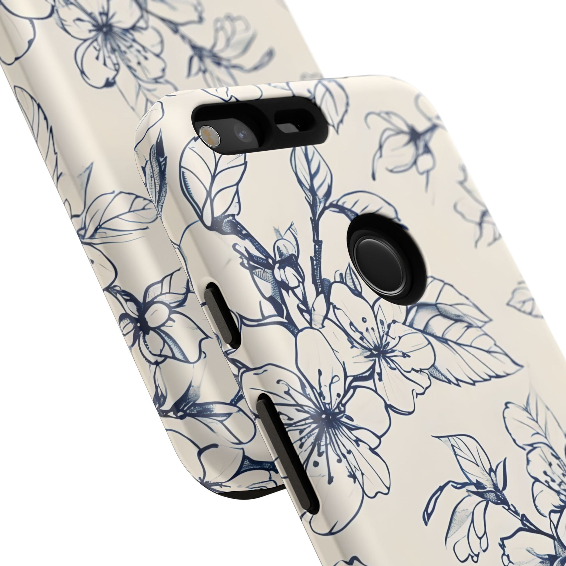 Blossom Sketch - Artistic Blue Floral Google Pixel XL - Tough Phone Case - Hand-Drawn Botanical Design