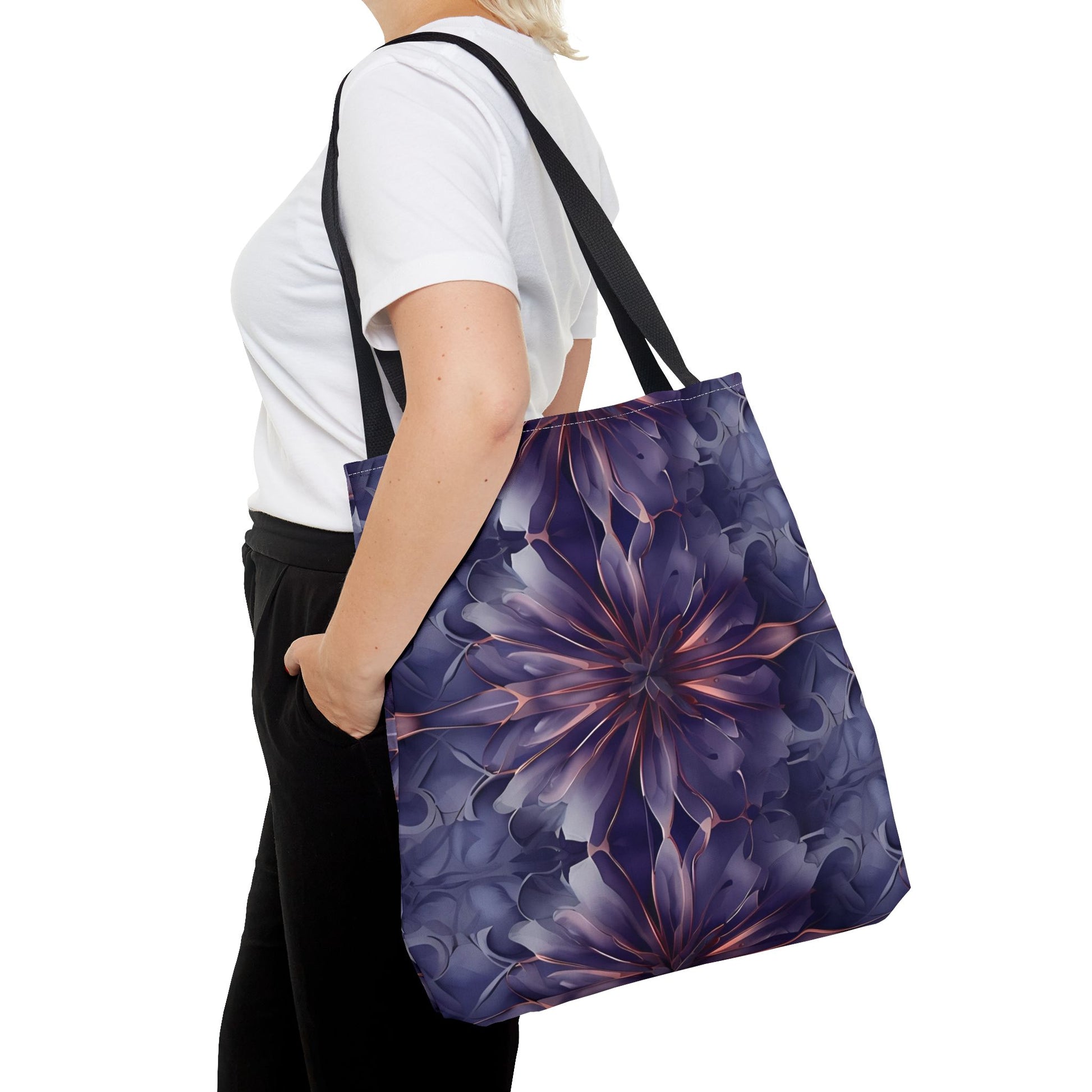 Twilight Tapestry Tote Bag (16x16, 18x18), Dreamy Sculpted Motif in Soft Beige, Flat Printed Canvas Reusable Nature-Inspired Canvas Bag