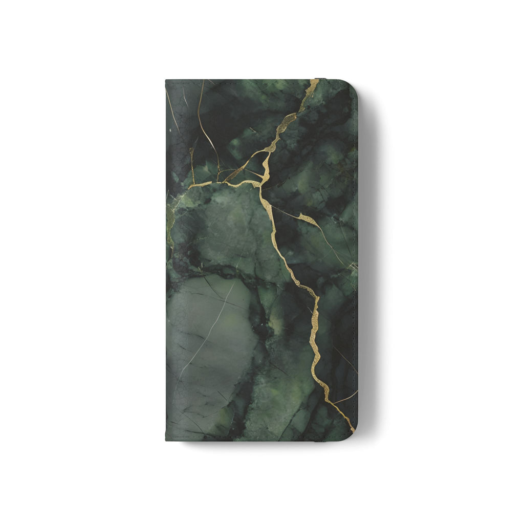 Verdant Vein - Flip Phone Case for Samsung Galaxy S21 - Green and Gold Marble Design