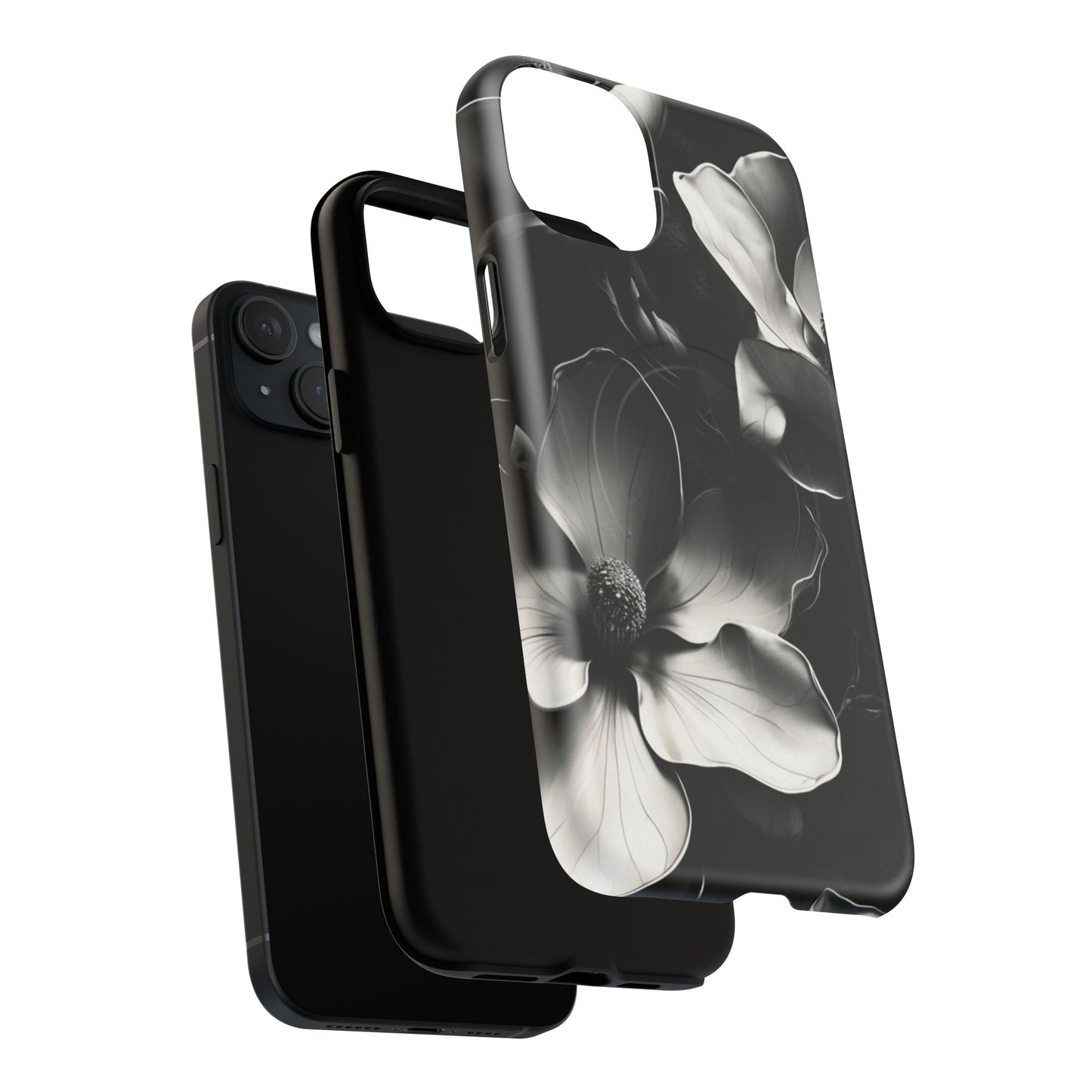 Monochrome Magnolia - Elegant Black & White Floral iPhone MagSafe Phone Case - Artistic Magnolia Design
