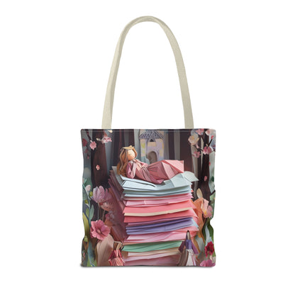 A Good Night's Sleep Tote Bag (16x16 & 18x18)- Whimsical Stacked Mattresses for Sweet Dreams, Eco-Friendly Canvas