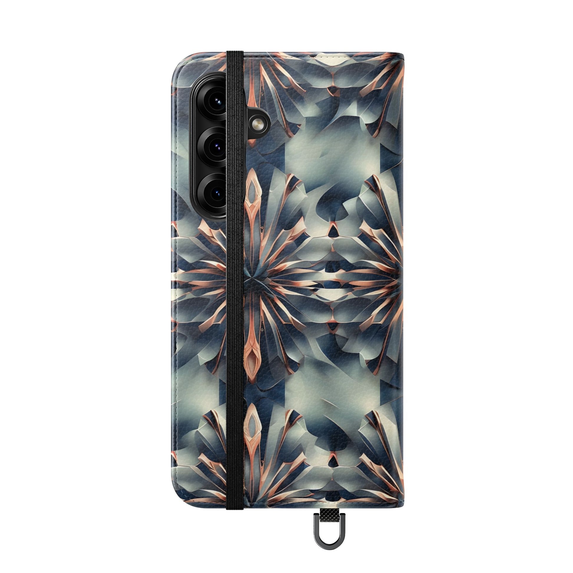 Obsidian Kaleidoscope Samsung Galaxy S25 Plus Wallet Case - Elegant Abstract Flip Cover with Card Slots