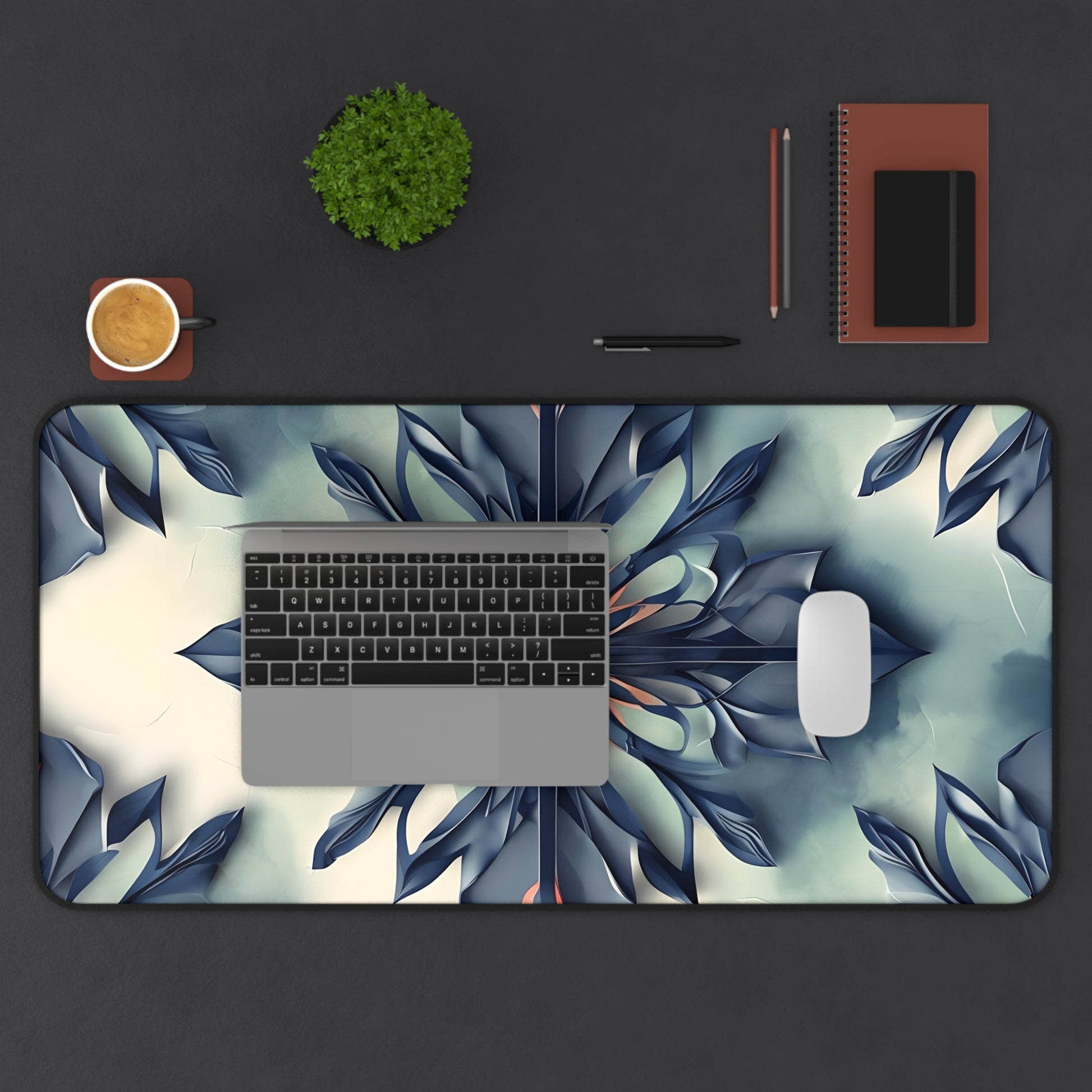 Frosted Indigo Bloom Desk Mat - Premium Office Desk Pad, 3 Sizes Available, Artistic Workspace Protection