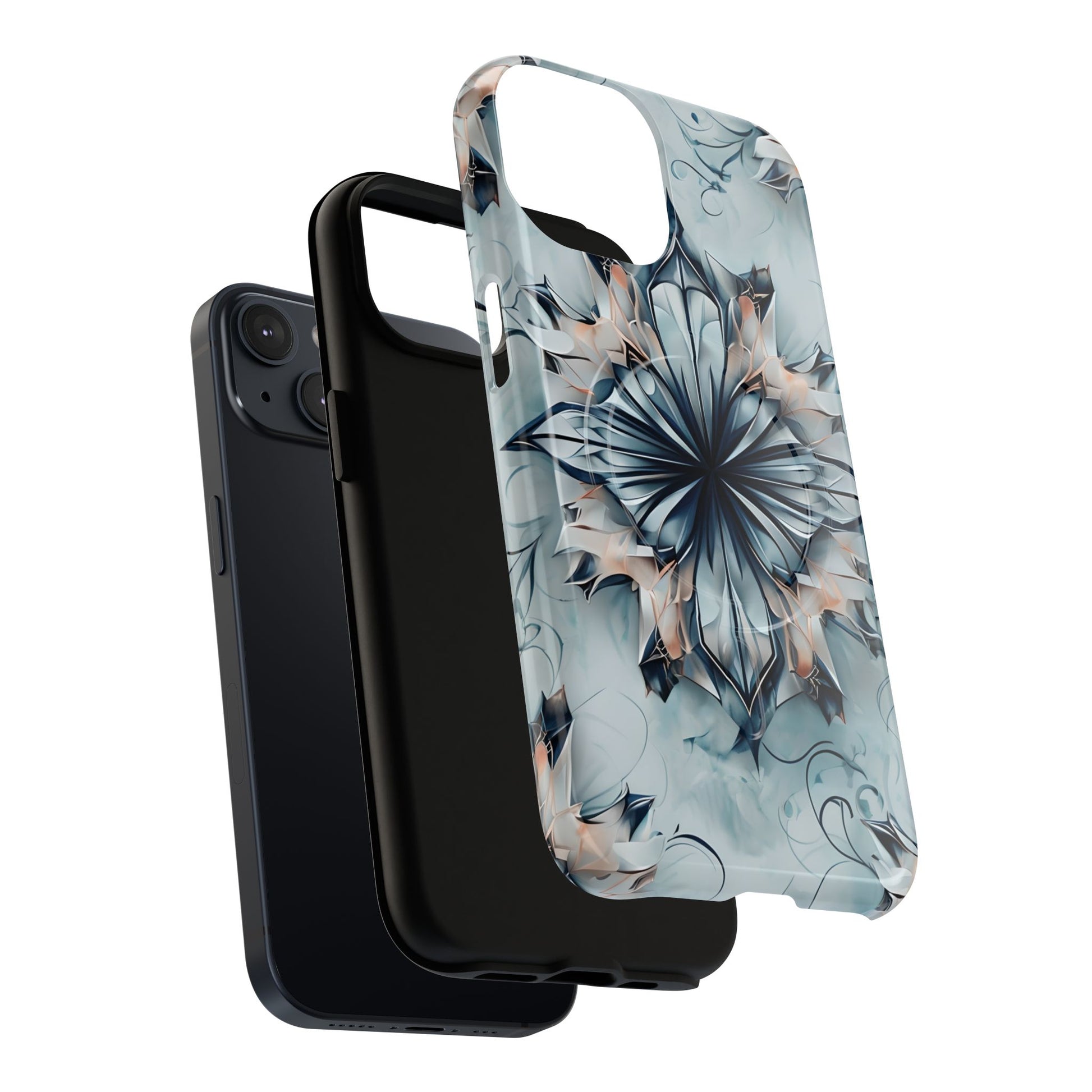 Indigo Mirage - Artistic Kaleidoscope Collection Artistic Floral - iPhone 14 MagSafe Phone Case -Bold Indigo Symmetrical Design
