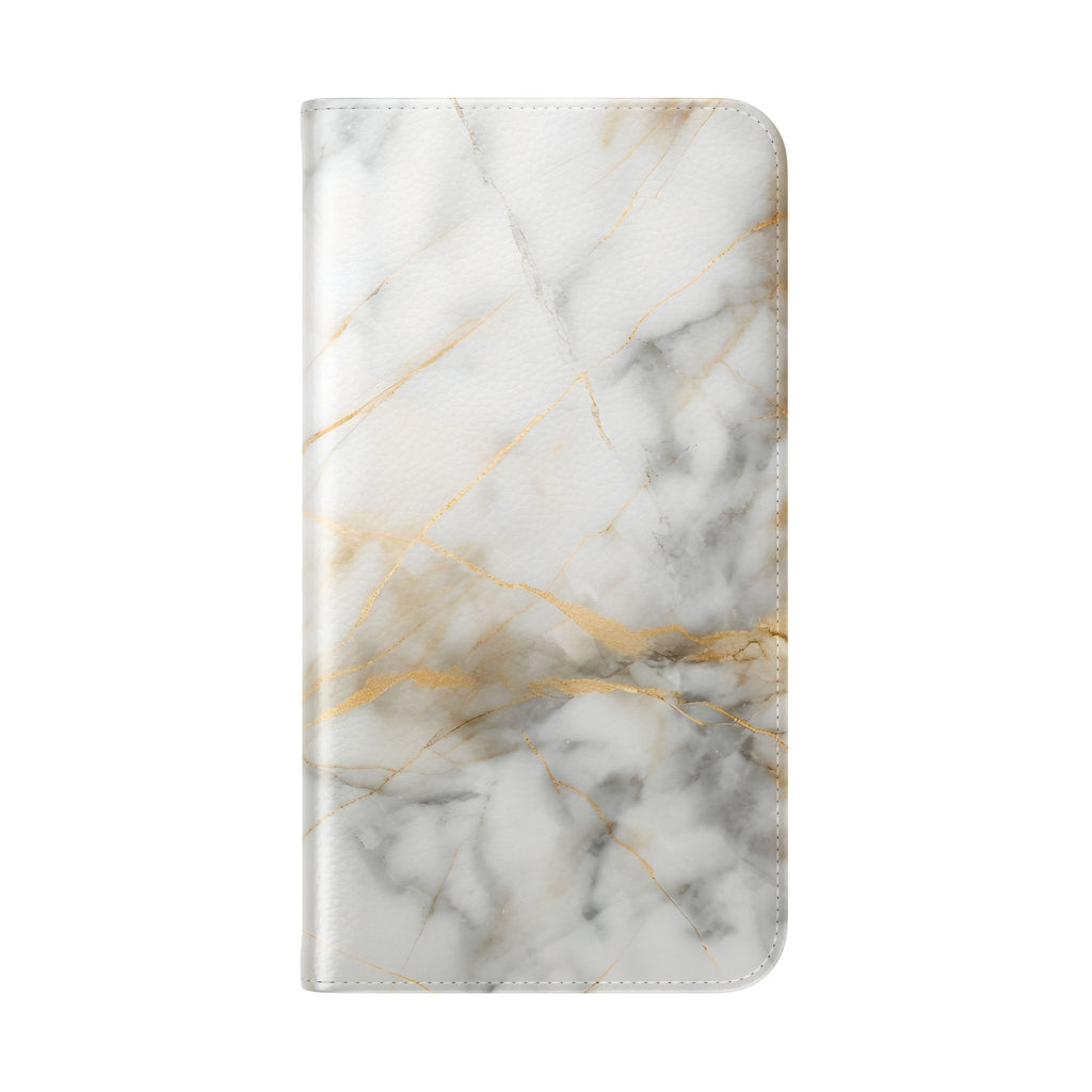 Golden Vein Wallet Phone Case - Gold & White Marble Design - Flip Cover for iPhone 14 Pro