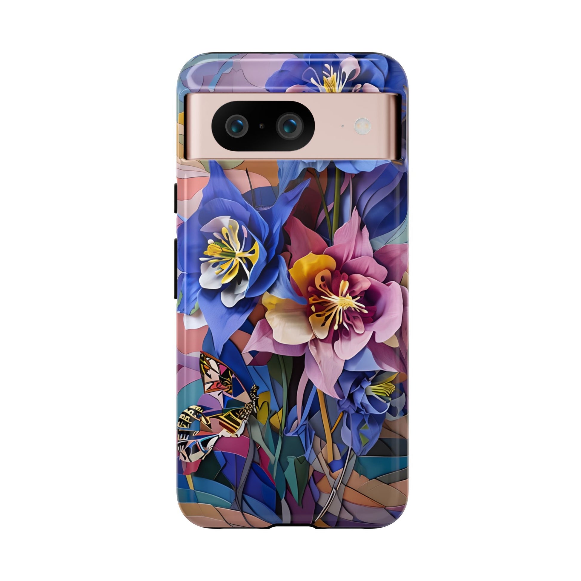 Blue Columbine Carnivale - Artistic Floral & Butterfly Google Pixel 8 Tough Phone Case - Vibrant Botanical Design