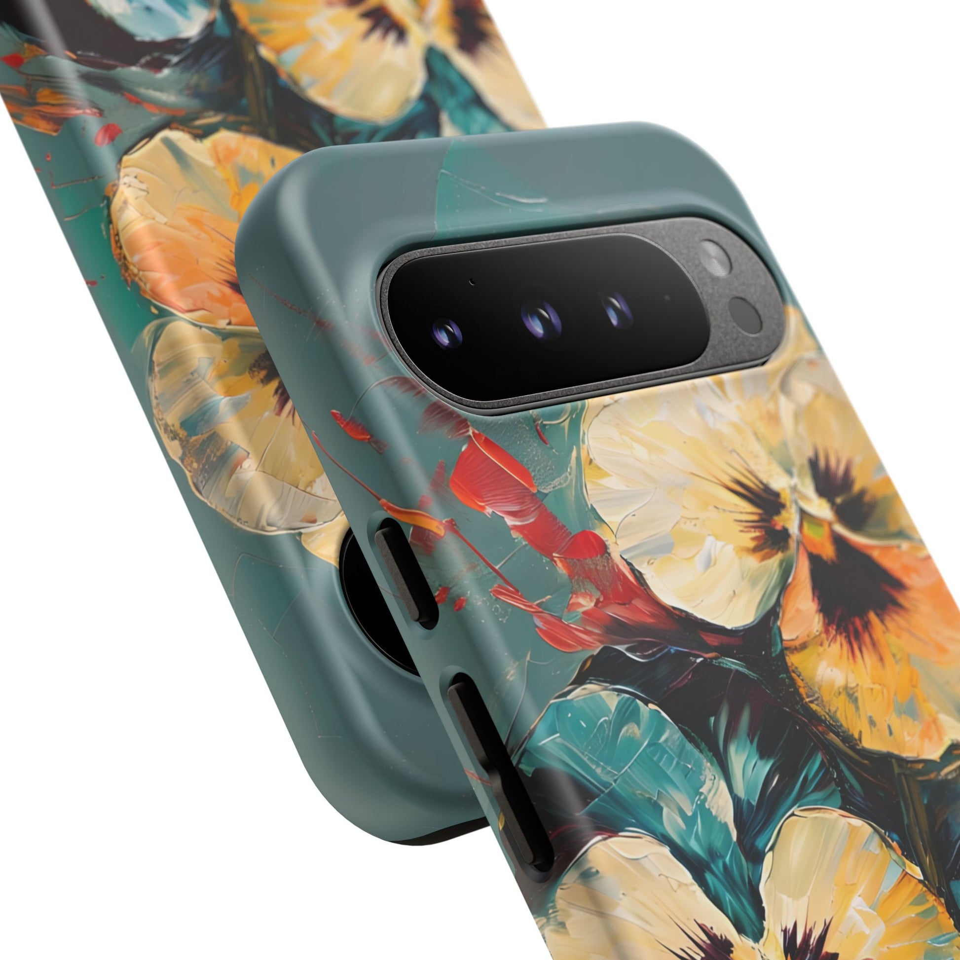 Golden Pansy Cascade Tough Case for Google Pixel 9 Pro XL- Floral Artistic Shockproof Cover, Elegant Protective Phone Case
