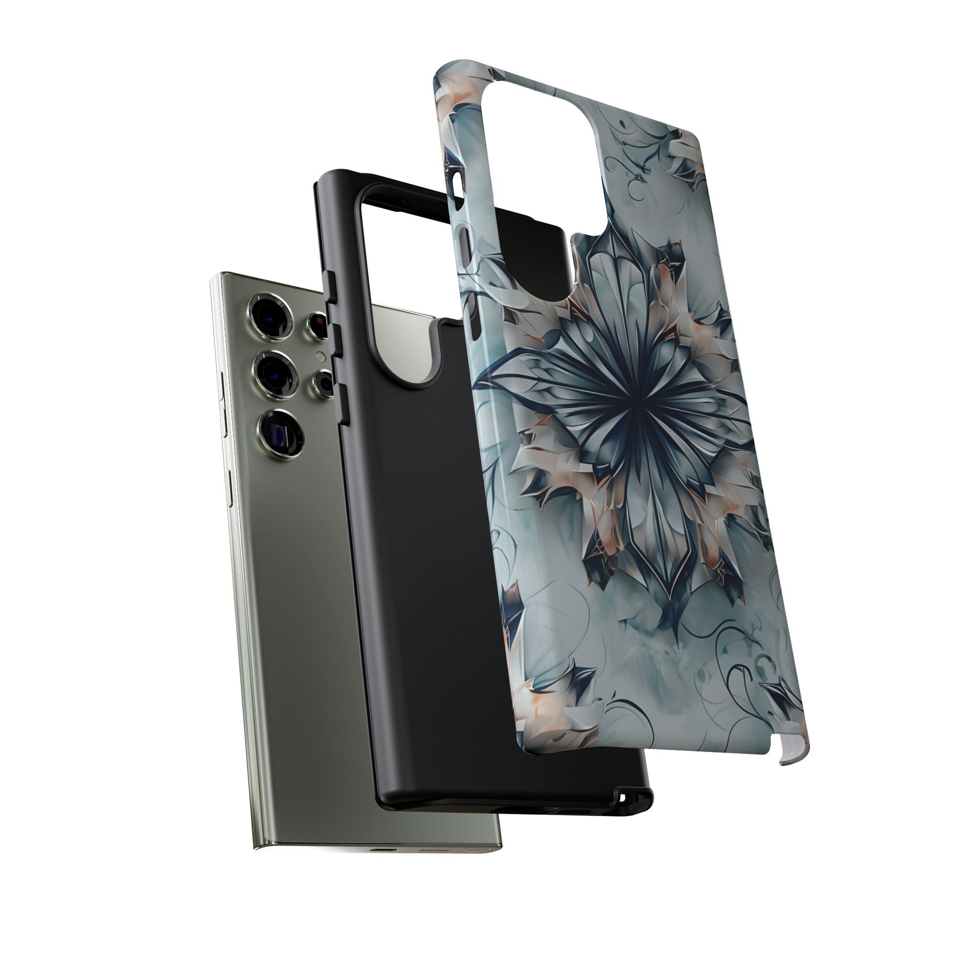 Indigo Mirage - Artistic Kaleidoscope Collection Artistic Floral - Samsung Galaxy S23 Ultra Tough Phone Case - Bold Indigo Symmetrical Design