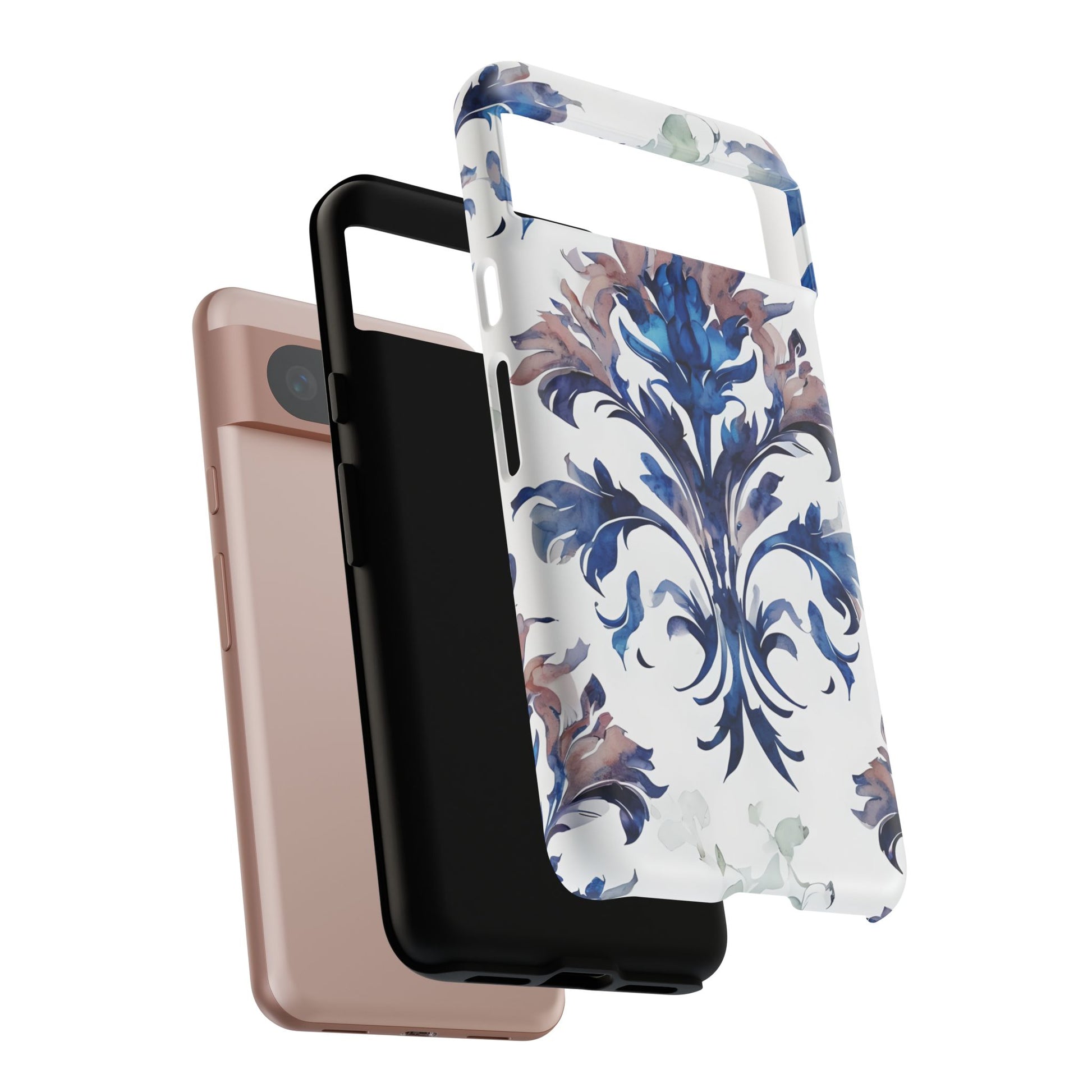 Delft Reverie - Elegant Blue & White Google Pixel 8 Tough Phone Case - Dutch Delftware-Inspired Floral Design