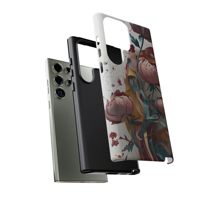 Blushing Peony Veil - Elegant Painterly Floral Samsung Galaxy Tough Phone Case - Soft Blush & Teal Peony Design