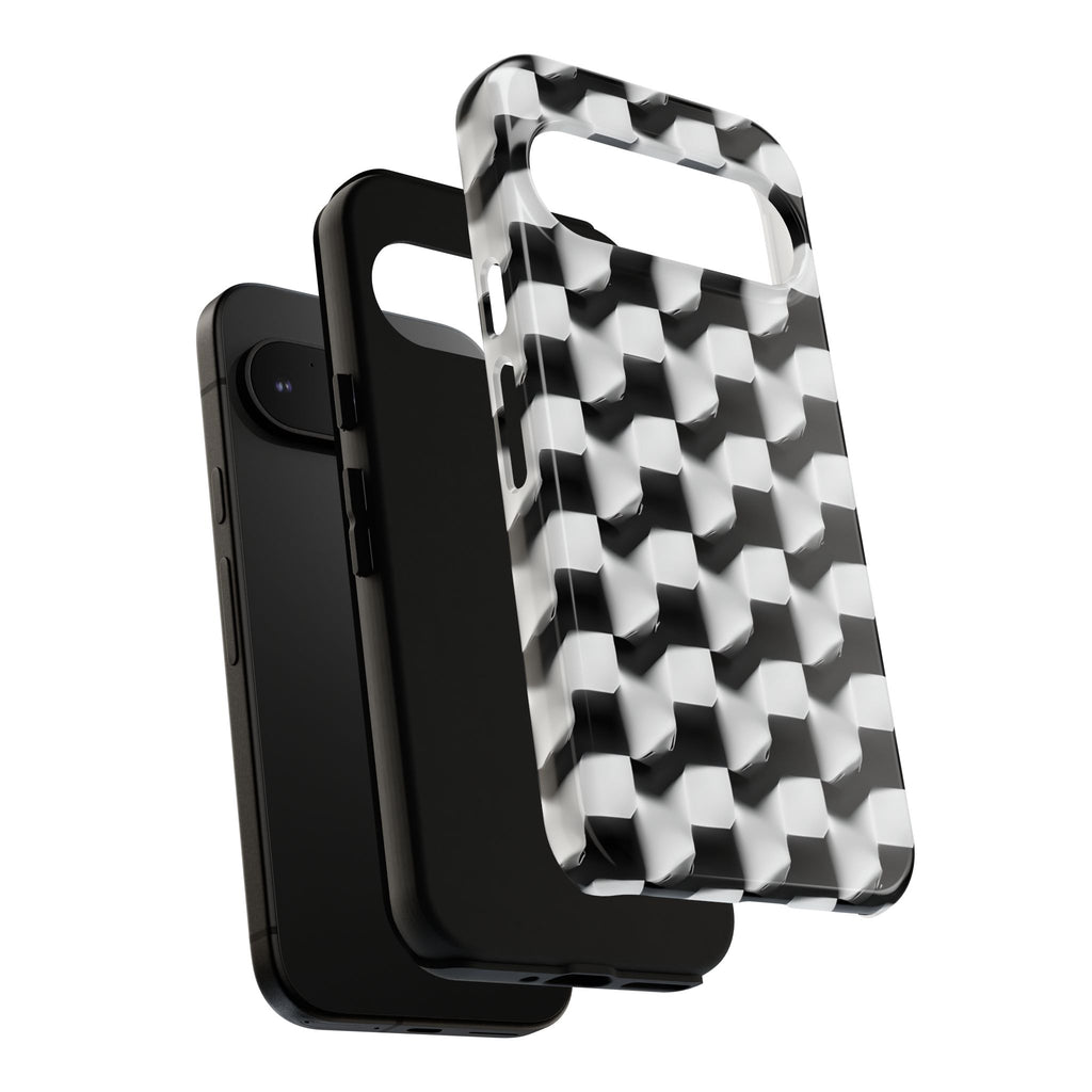 Monochrome Grid Tough Case for Google Pixel 9 - Classic Checkerboard, Black & White, Minimalist Trend