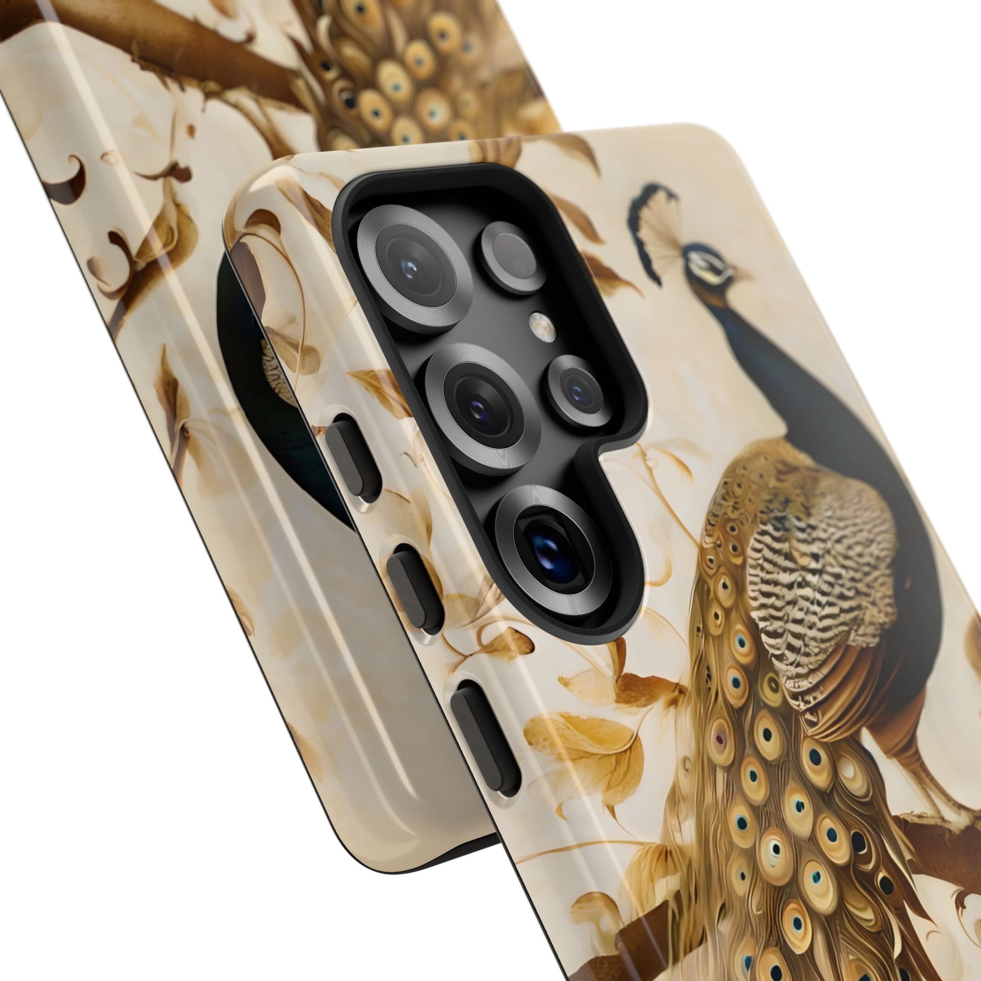 Golden Plumage - Luxe Peacock Art Samsung Galaxy S25 Ultra Phone Case - Elegant Gold & Cream Design