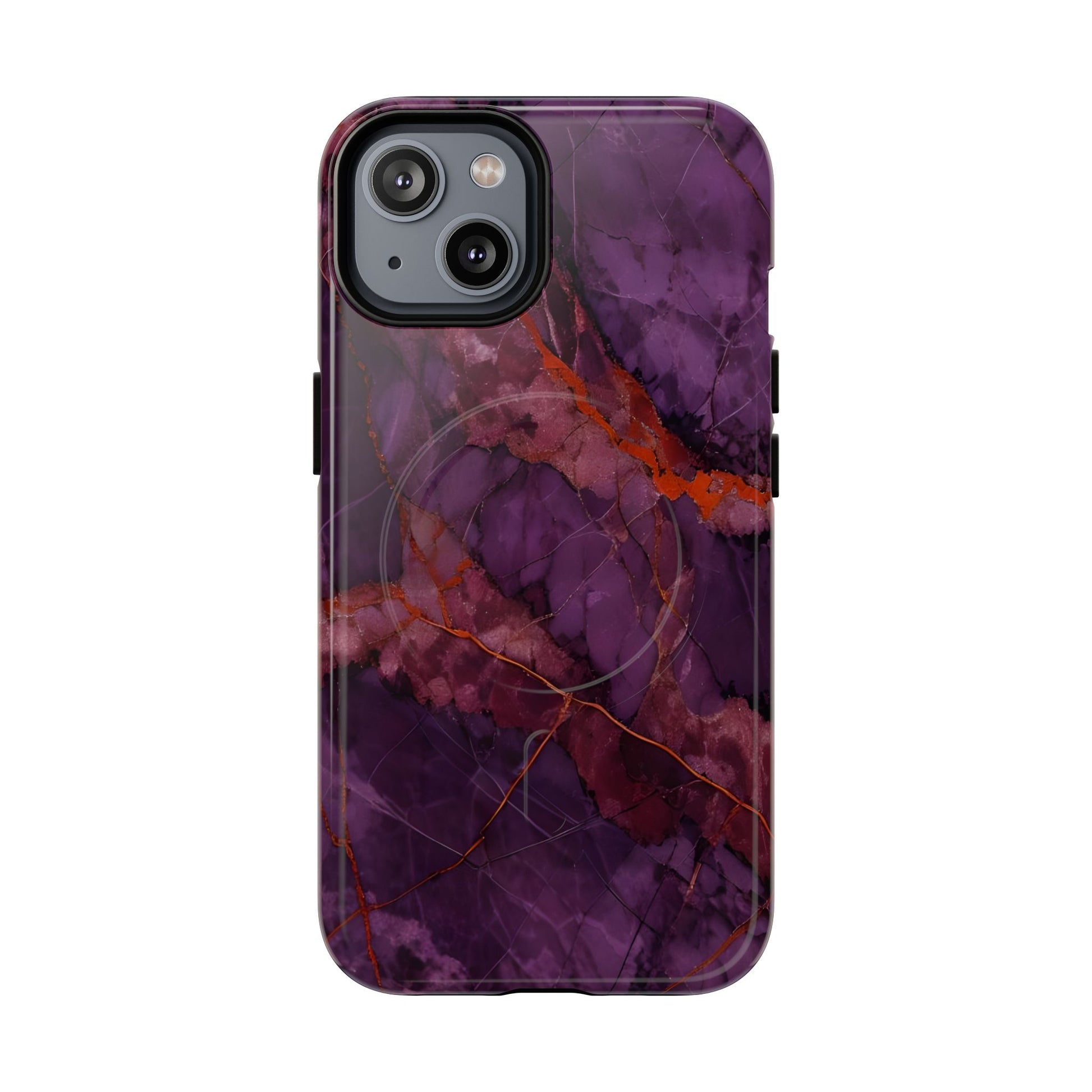 Amethyst Current iPhone MagSafe case with deep purple marble and red veining design