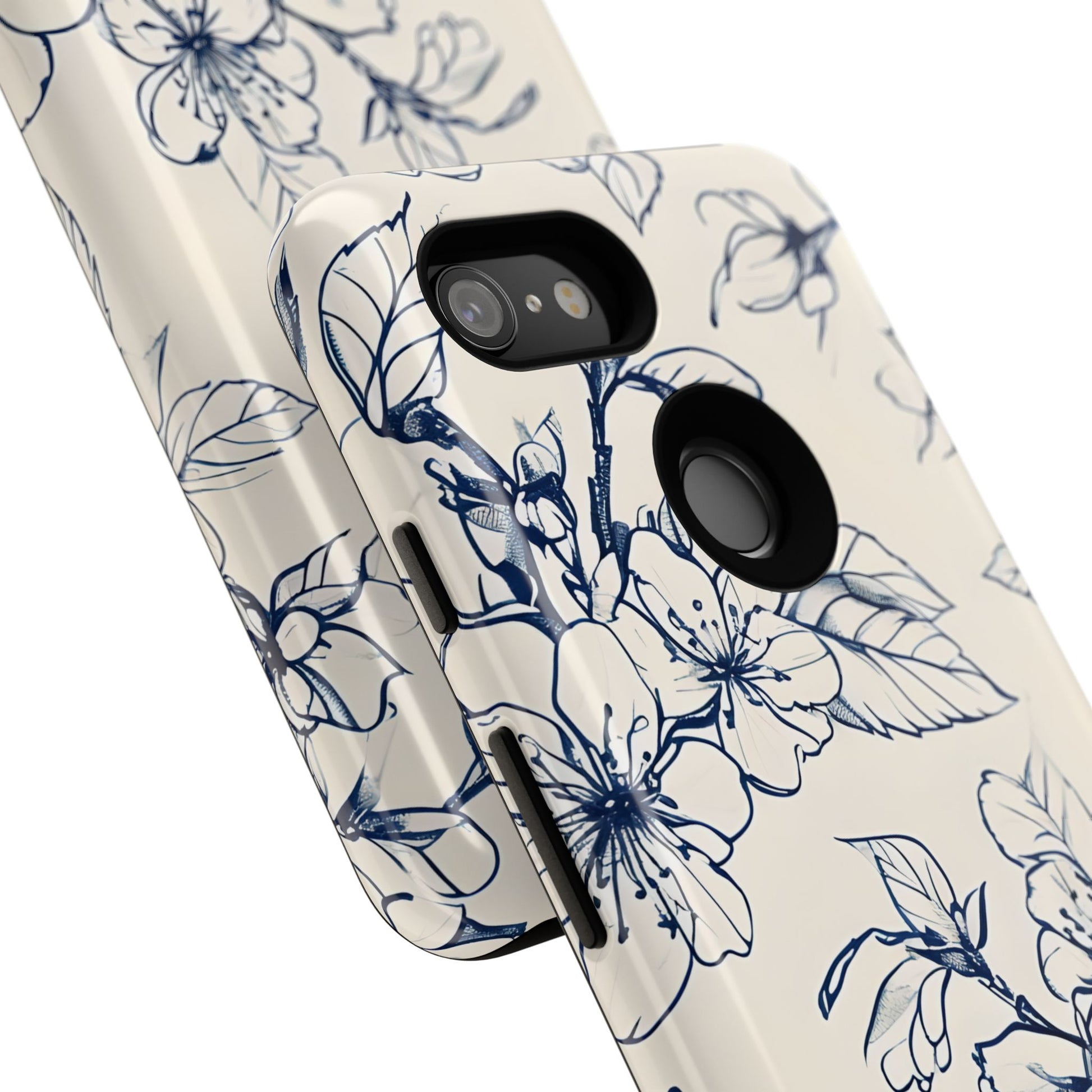 Blossom Sketch - Artistic Blue Floral Google Pixel 3 - Tough Phone Case - Hand-Drawn Botanical Design