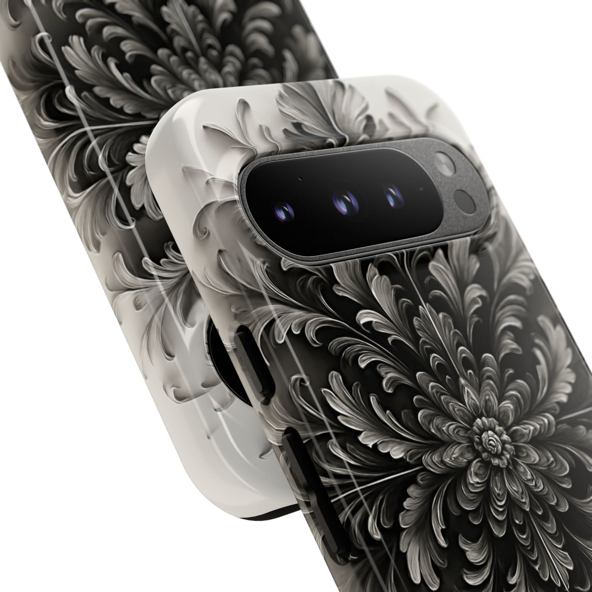 Obsidian Bloom - Elegant Black & White Google Pixel 9 Pro Tough Phone Case - Intricate Mandala Flower Design