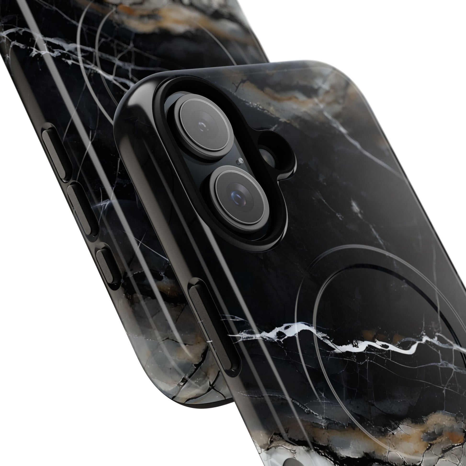 Obsidian Vein iPhone 16 MagSafe Phone Case -Black Neutral Marble Design