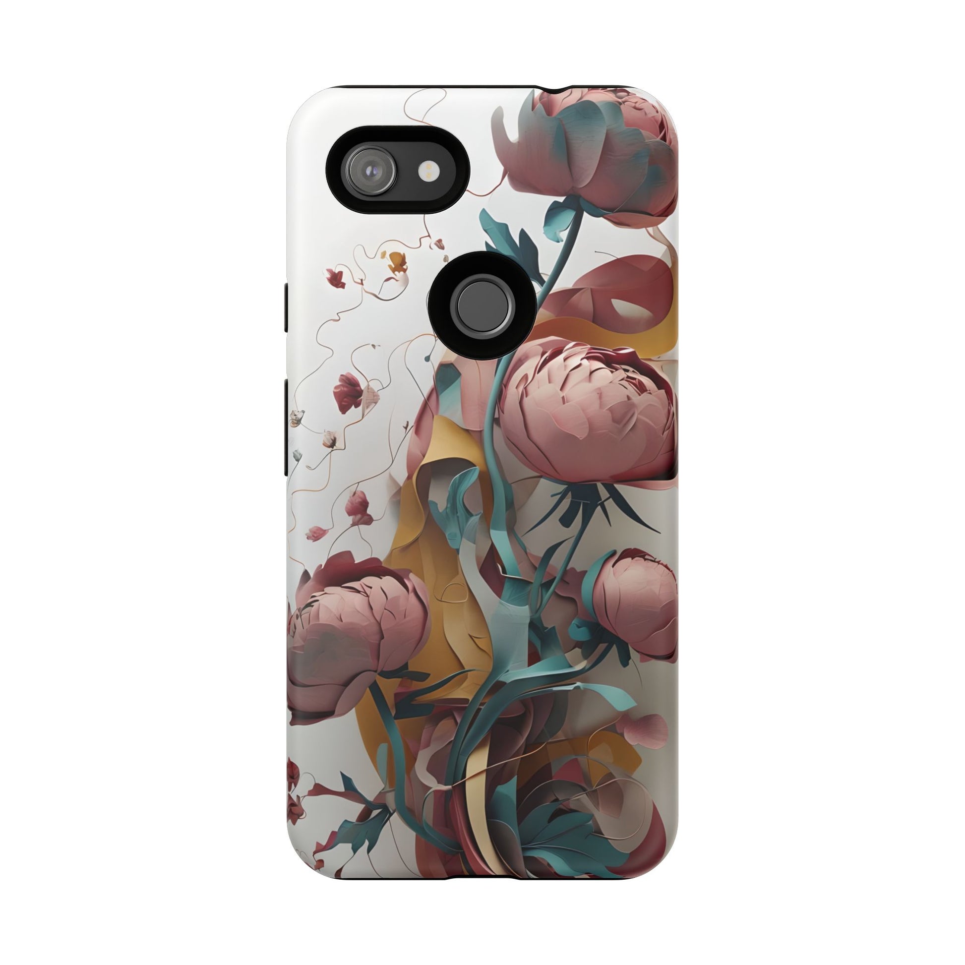 Blushing Peony Veil - Elegant Painterly Floral Google Pixel 3a XL Tough Phone Case - Soft Blush & Teal Peony Design