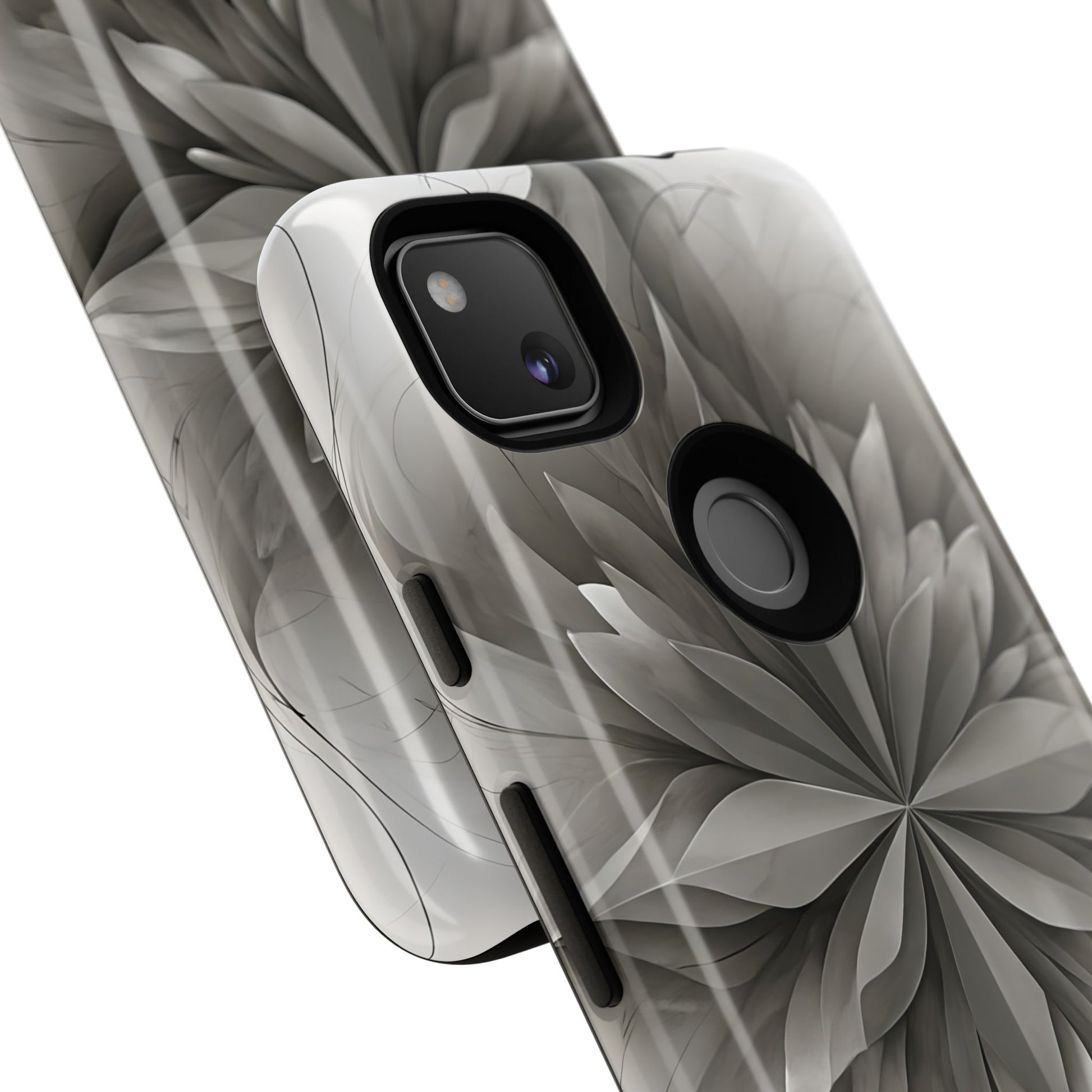 Silver Lotus - Elegant Monochrome Floral Google Pixel 4a Tough Phone Case - Modern Lotus Design