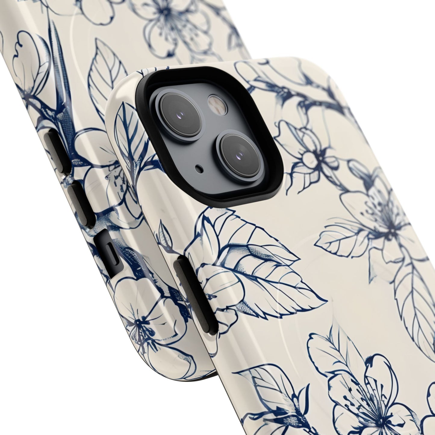 Blossom Sketch - Artistic Blue Floral - iPhone MagSafe Phone Case - Botanical Design